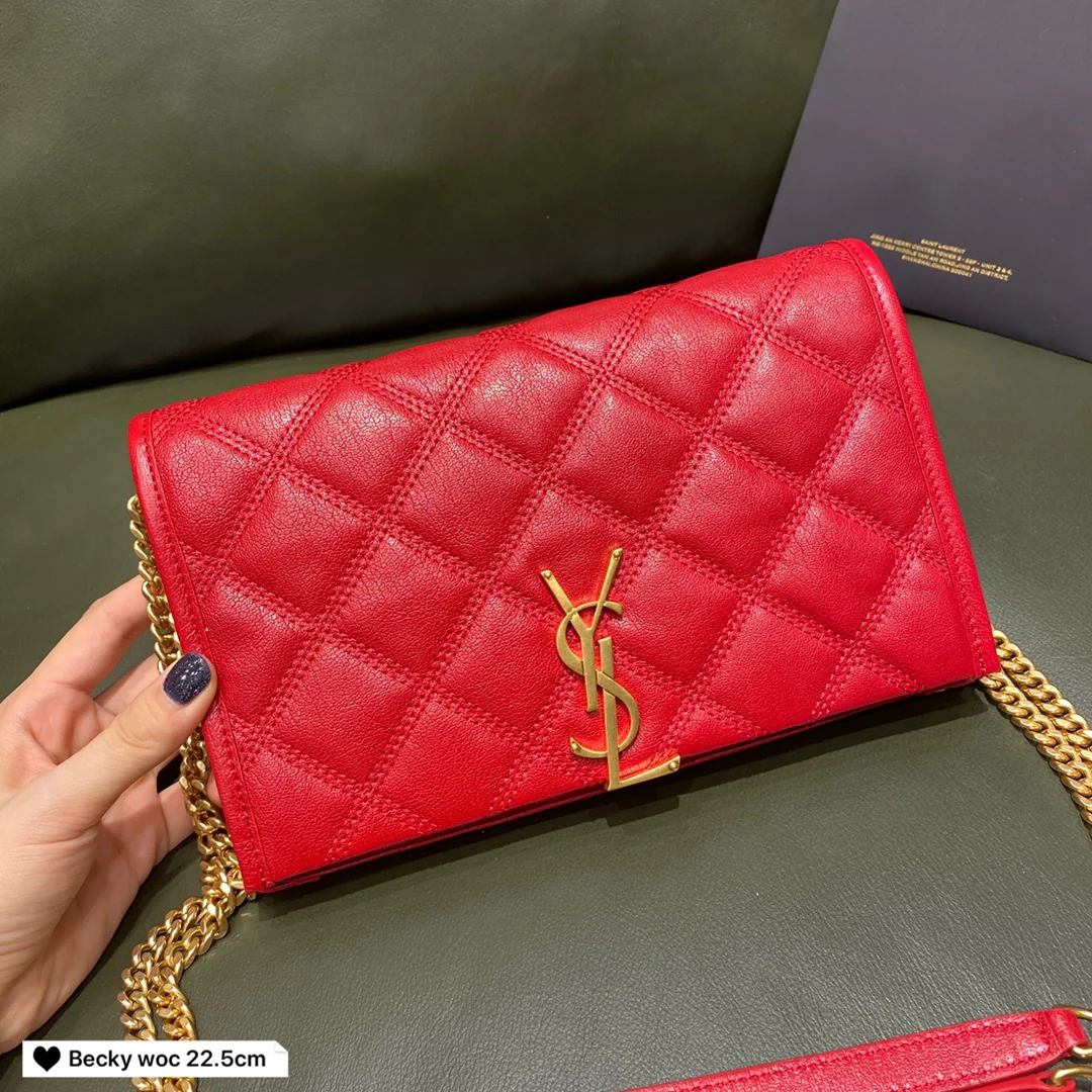 Сумка YSL-Becky из овечьей кожи с ромбовидной стёжкой и цепочкой - 2 шт.