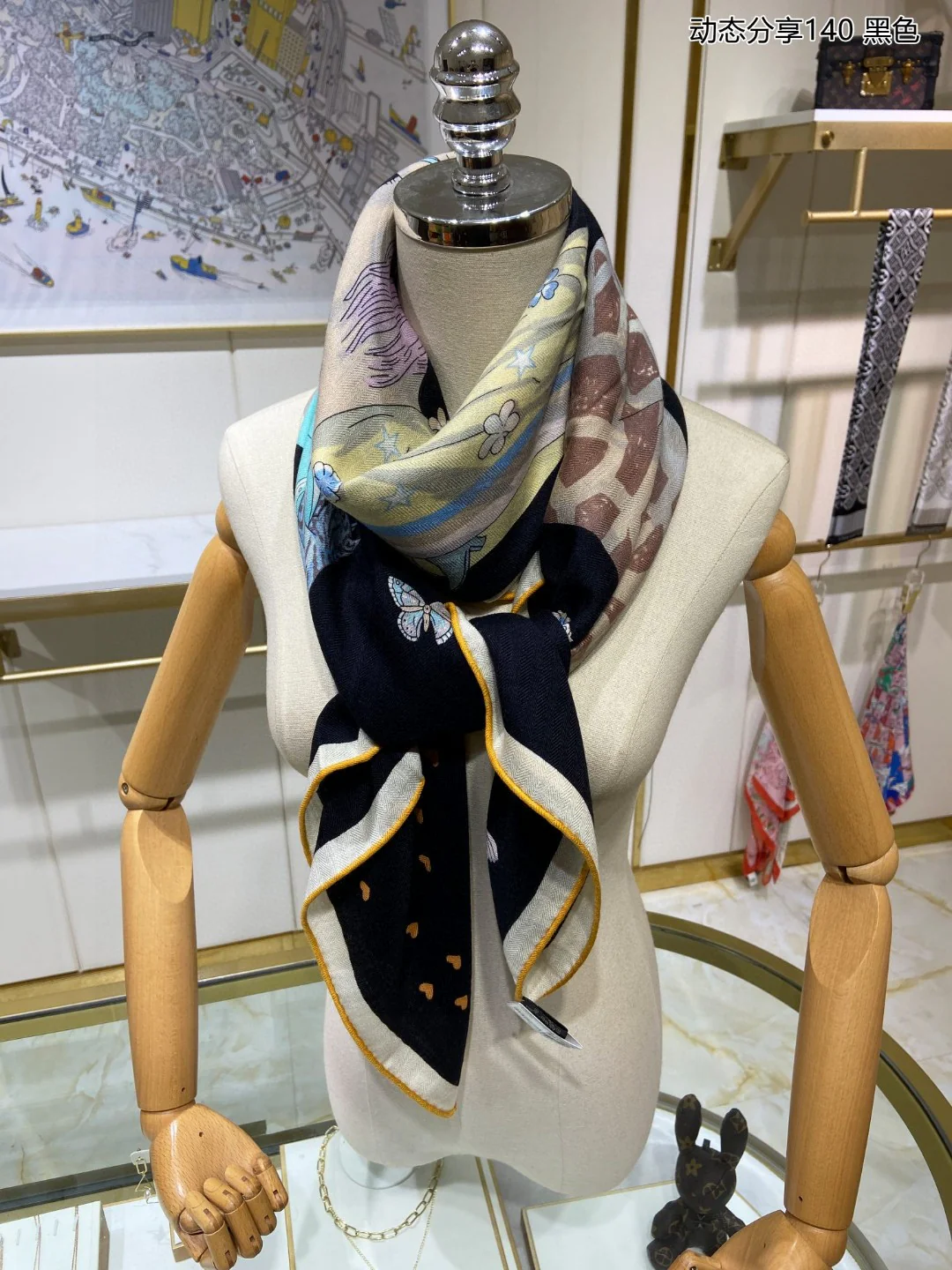 Hermes - Динамичный квадратный шарф Dynamic Sharing - 140 см - 70 см - Кашемир - 30 см - Шелк - 1