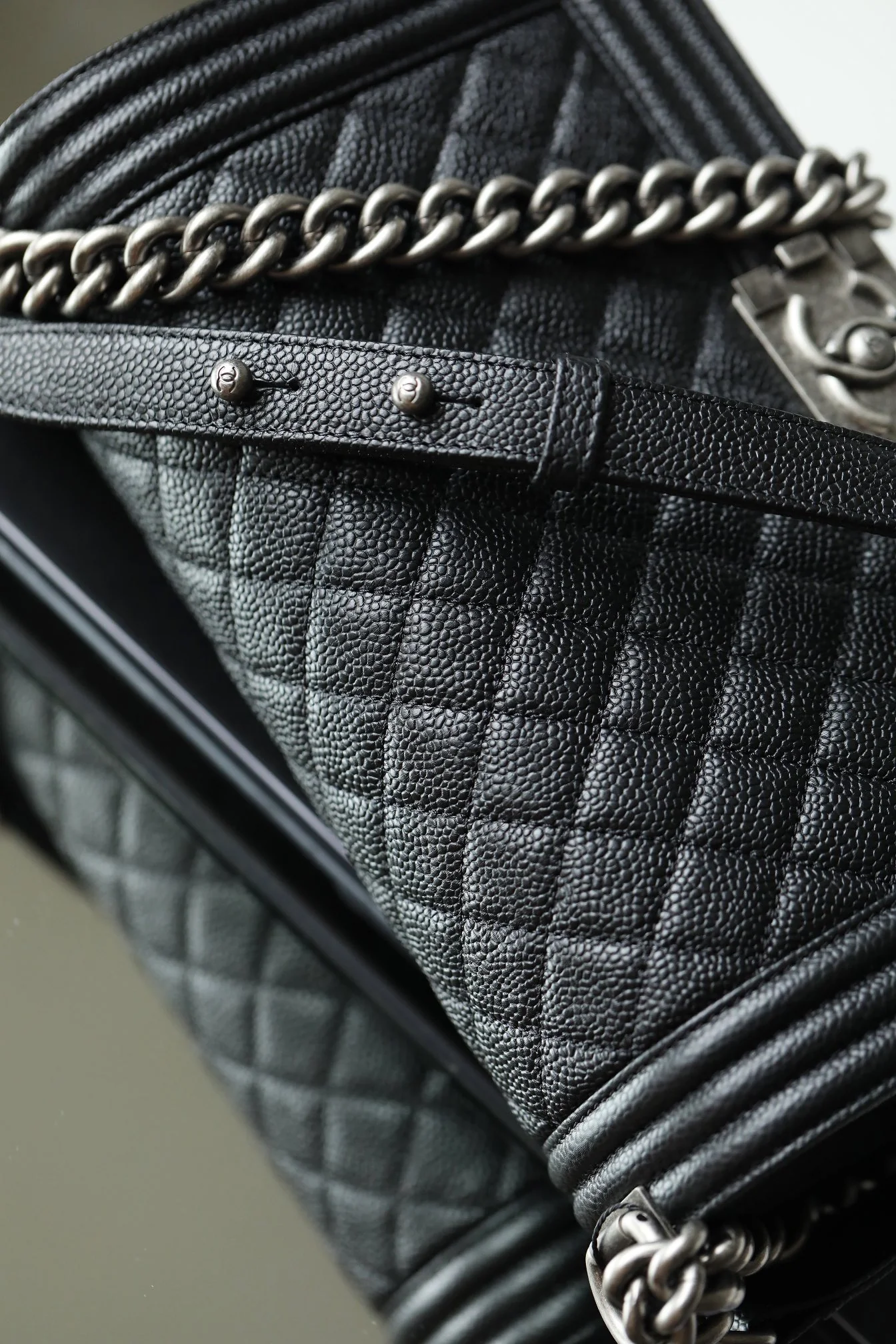 Chanel Le Boy Crystal Diamond Pattern Caviar - Medium - Black Silver