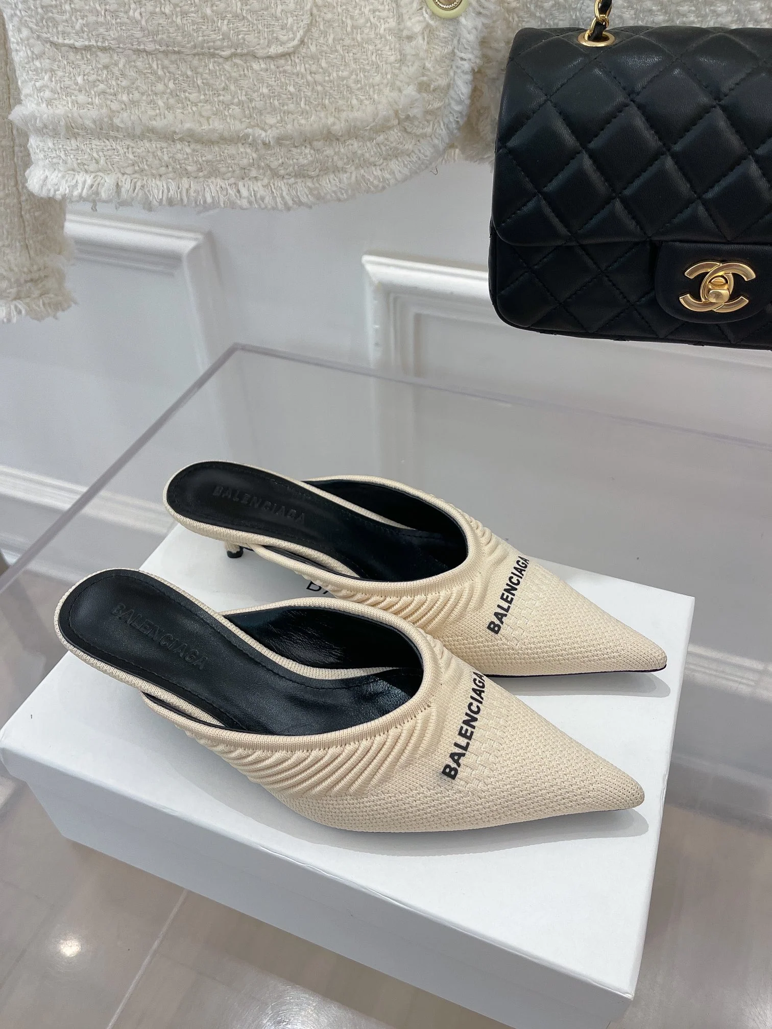 Balenciaga - Трикотажная ткань - Сандалии на низком каблуке