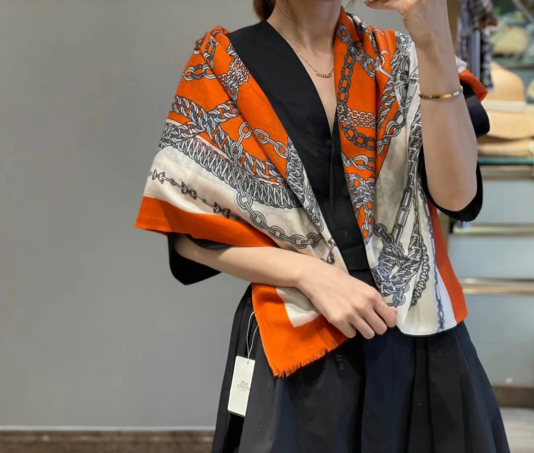 Шарф-цепочка Hermes - 100-200 см - 100 см - высококачественный кашемир - 1