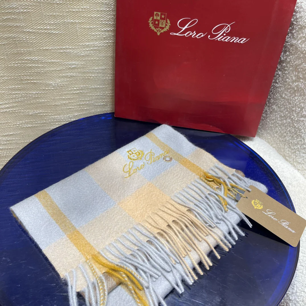 Шарф в клетку Loro Piana — 30–168 см — 100 % кашемир — синий