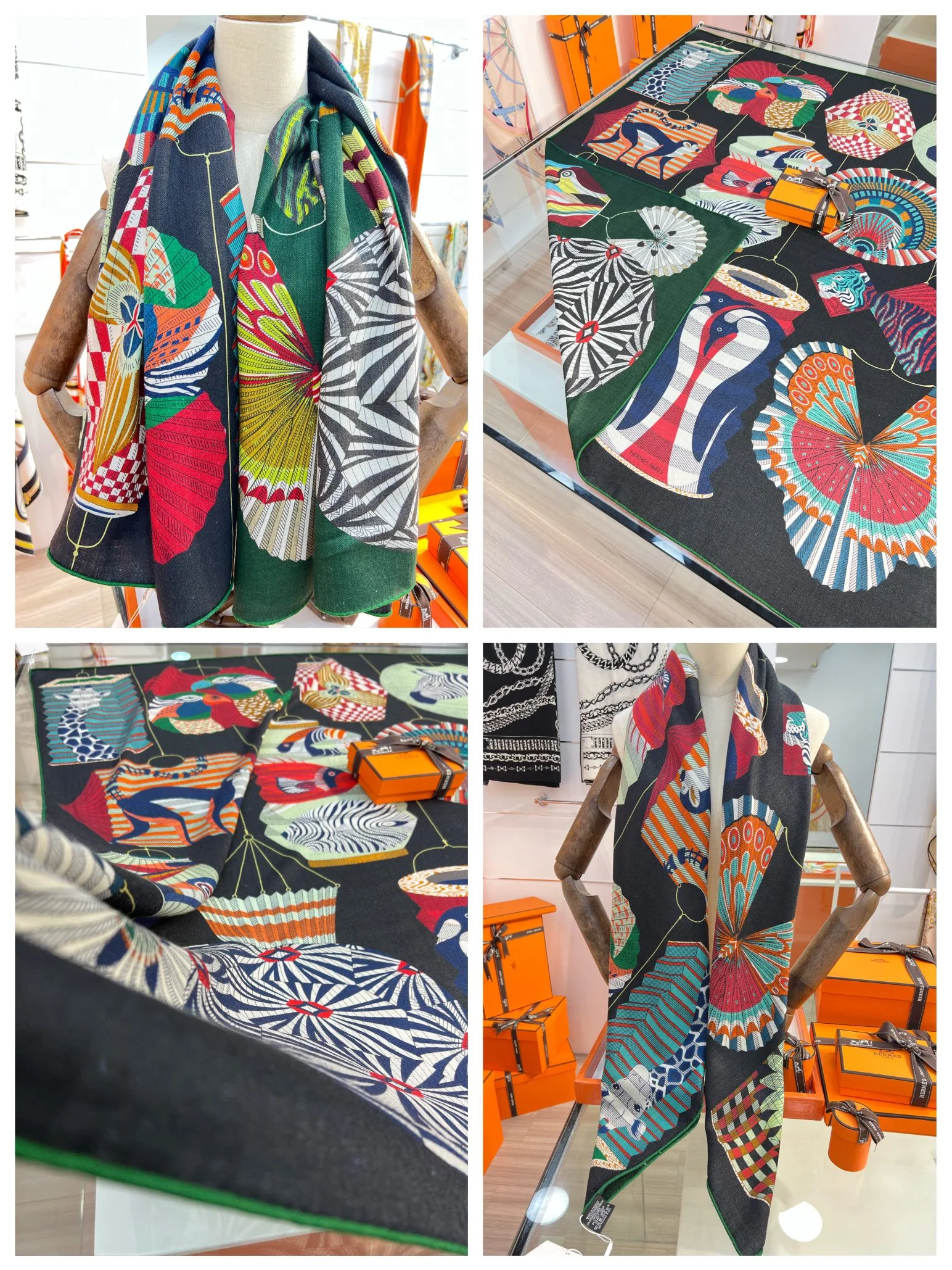 Большой двусторонний бархатный шарф Hermes - 140 см - 004