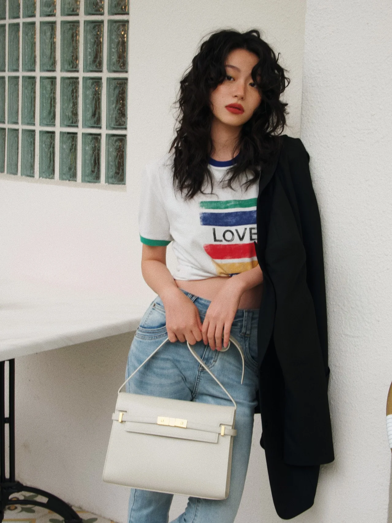 YSL Manhattan Toothpick Texture Large White Wear Photos