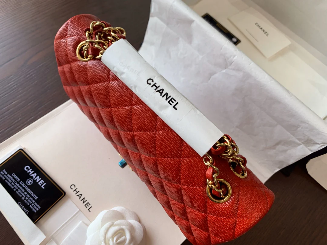 Сумка Chanel Caviar Textured Leather CF Bag - Красная - 25 см