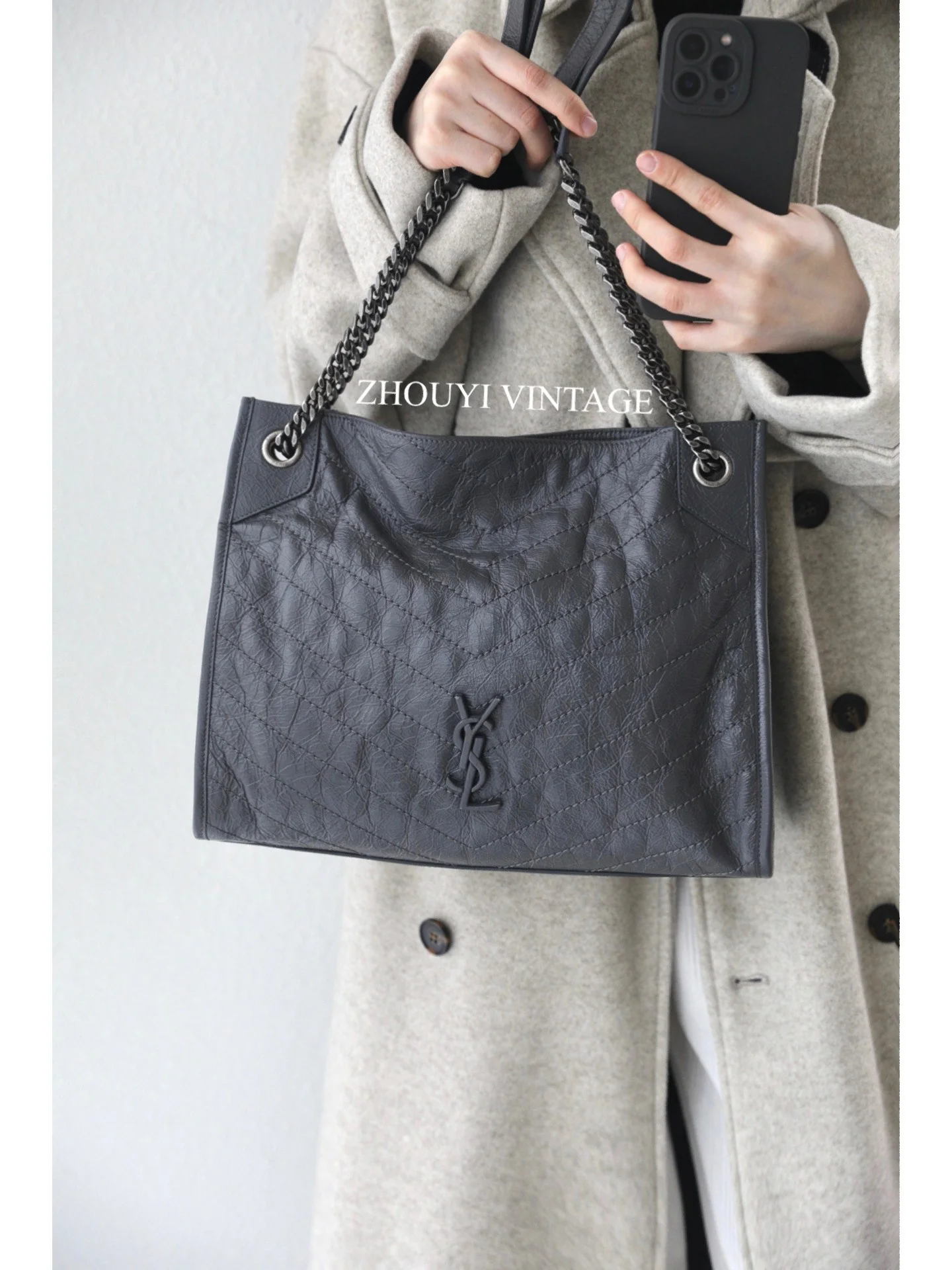 Сумка-шоппер YSL Niki - серая