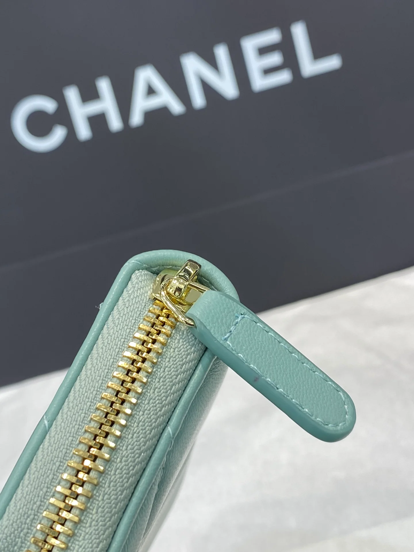 Chanel-19系列 大菱格拉链卡包 蓝色