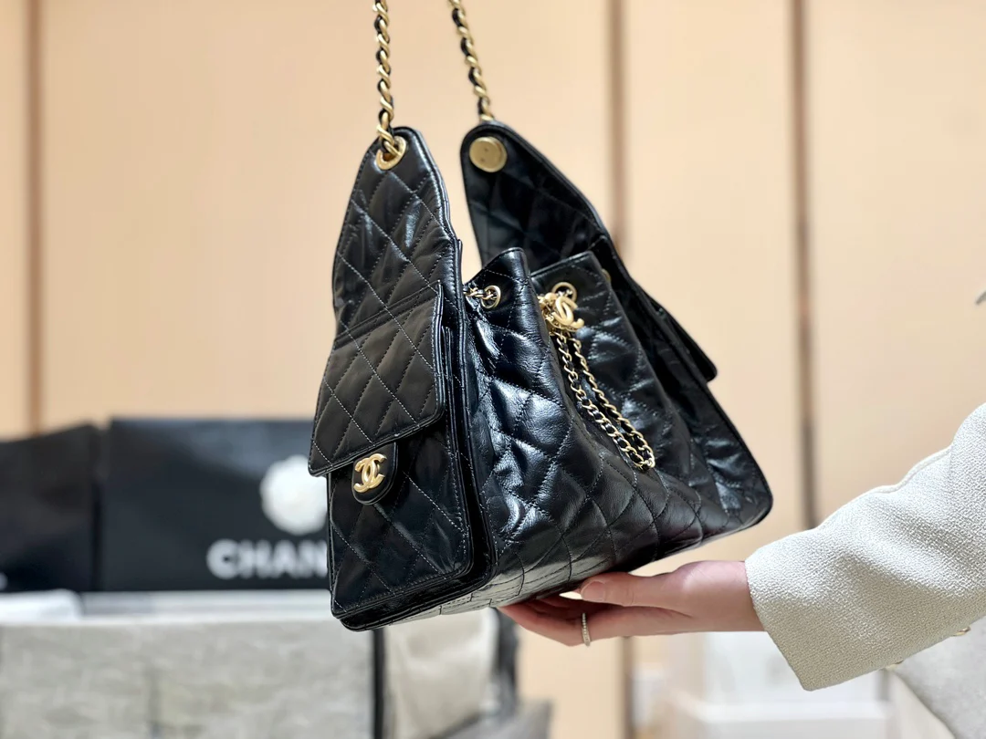 Сумка-ведро Chanel 25c 25bag из телячьей кожи с завязками, маленькая – черно-золотая