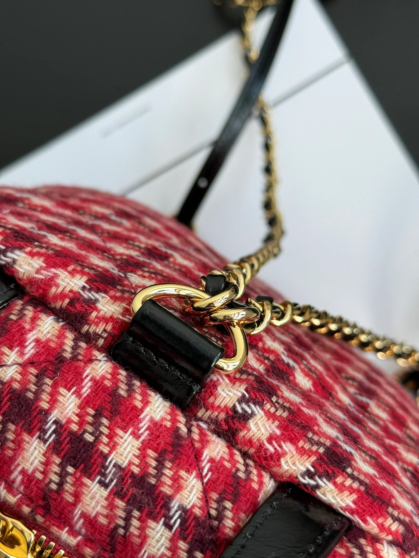 Рюкзак Chanel в клетку ?гусиная лапка? — красный