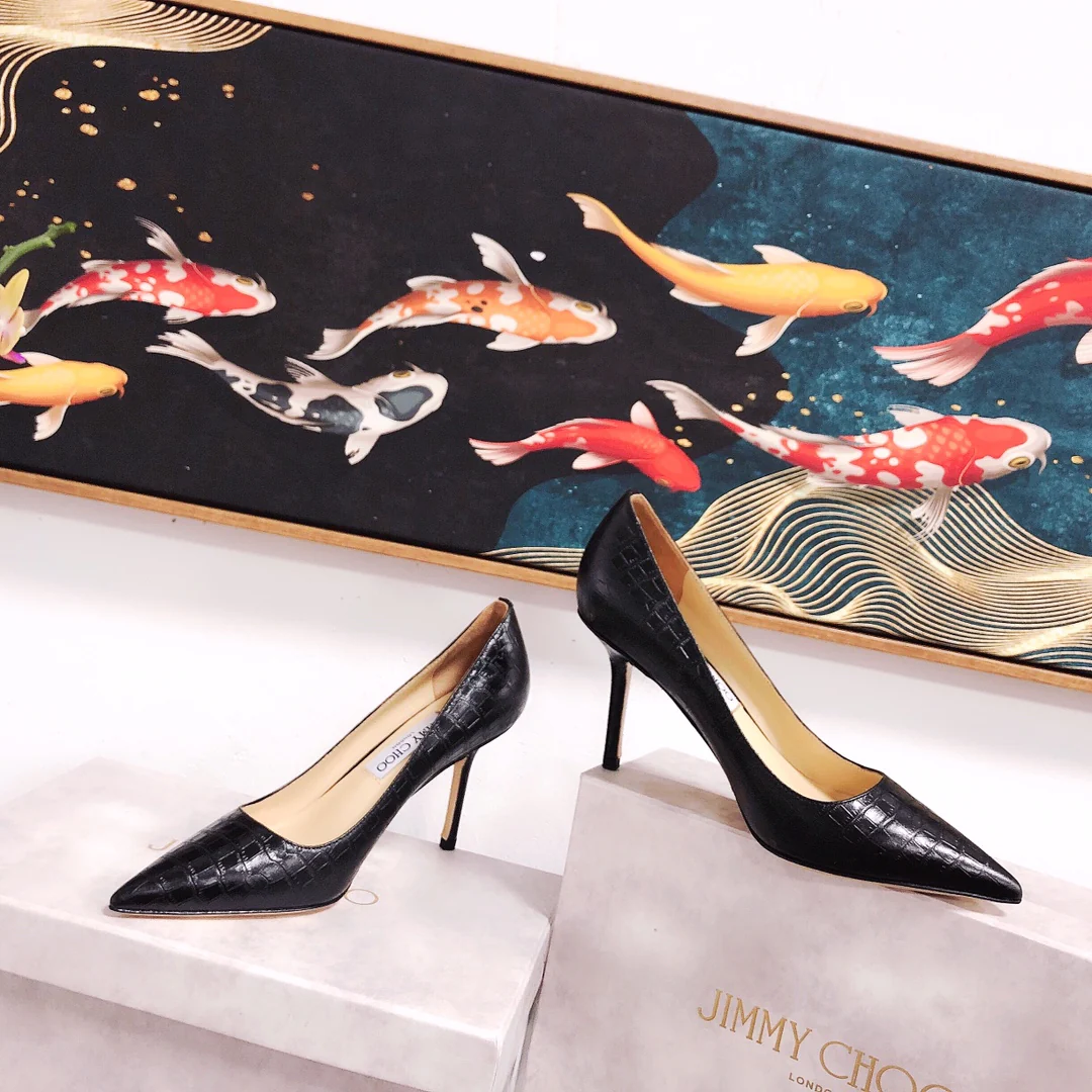 Jimmy - Туфли на высоком каблуке необычной формы - Каменный узор - Черные