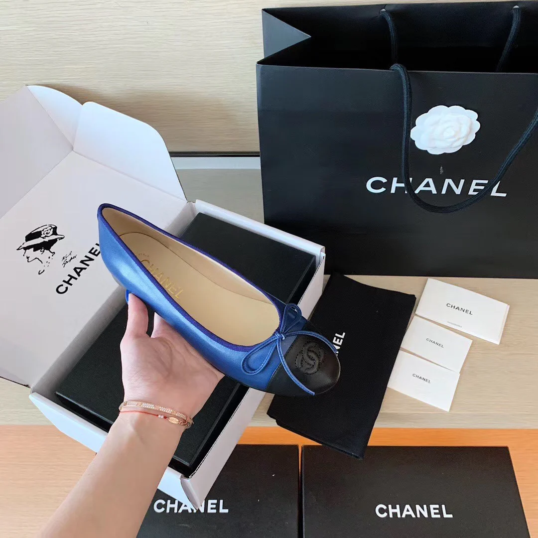 Классические балетки Chanel - темно-синие