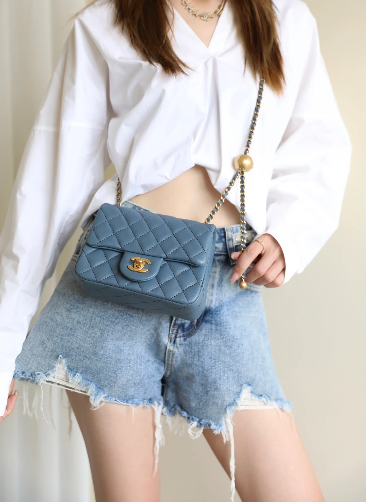 Chanel - CF Golden Ball Square Fat Man - Denim Blue