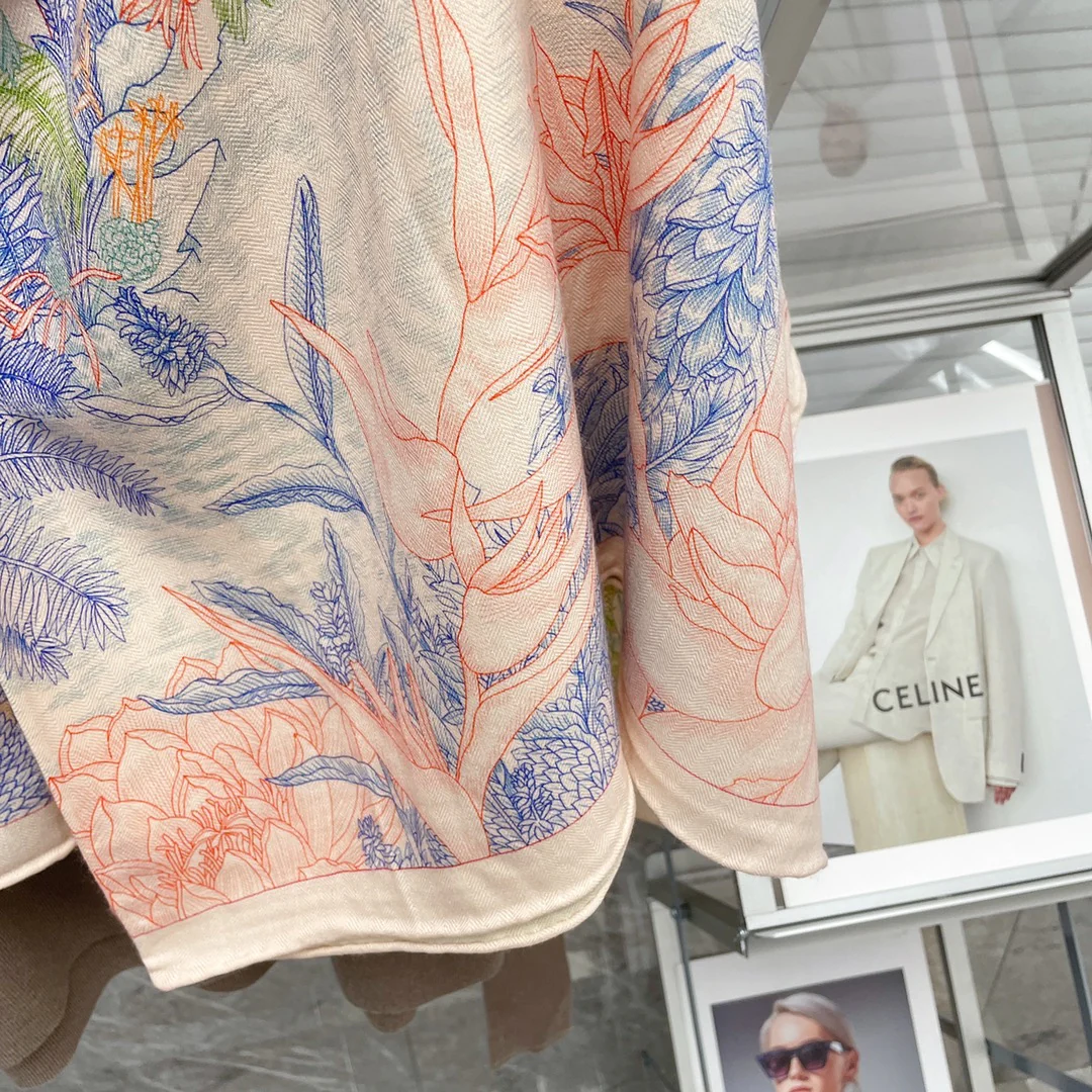 Большой двусторонний шарф Hermes - 140 см - 30 - Шелк 70 - Шерсть - 3