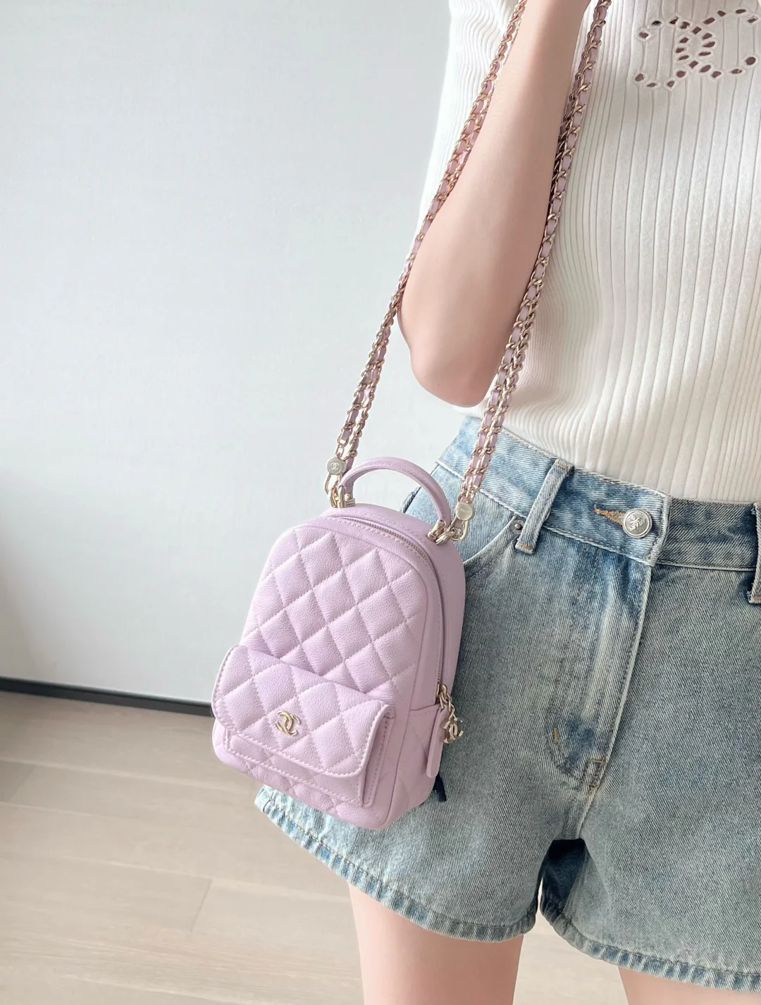 Chanel - Рюкзак с узором ?Сфера? - Розово-фиолетовый - Светло-золотистая пряжка