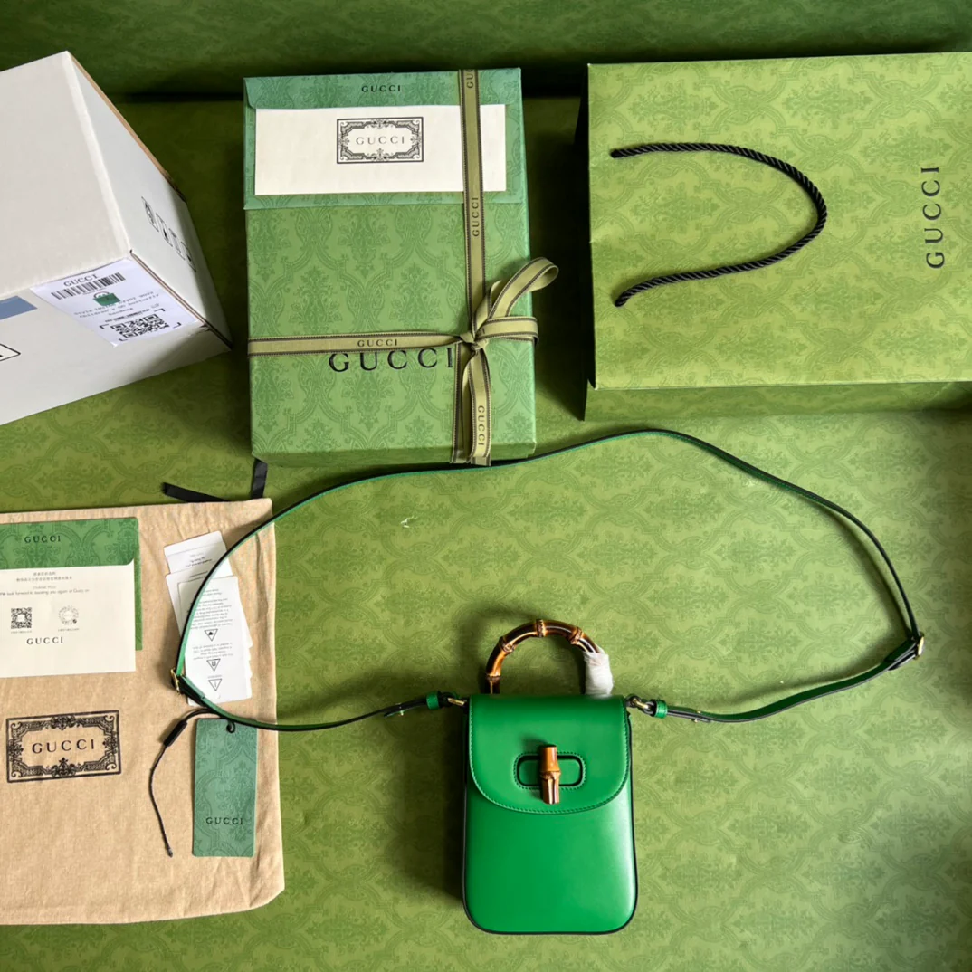 Сумка Gucci из бамбука - 14x16x4 см - Яблочно-зеленый