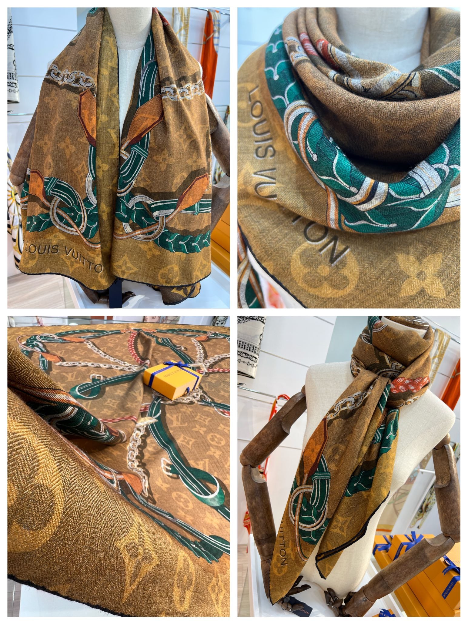 Большой двусторонний бархатный платок LV - 140 см - 003