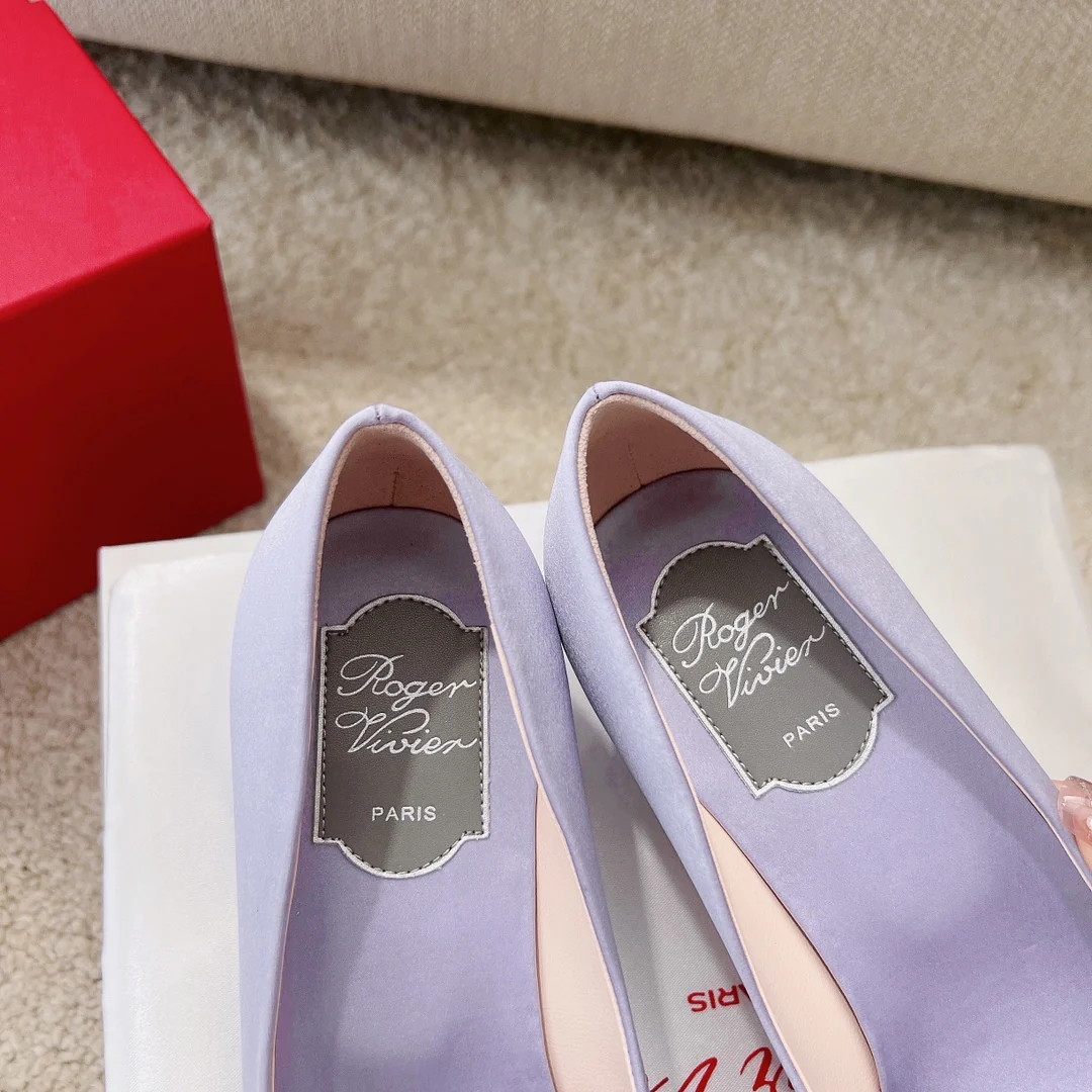 Туфли RV - Версальская пряжка с бриллиантами - низкий устойчивый каблук - фиолетовый