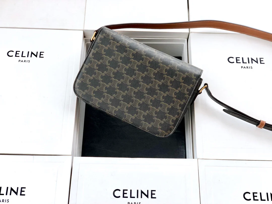 Сумка Celine Triomphe из окрашенной канвы и кожи с монограммой - средний размер - 22,5 см