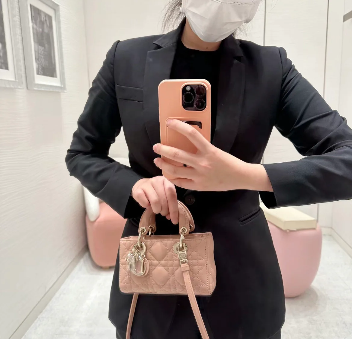 Dior Ladyjoy из овечьей кожи с золотой пряжкой - Мини - Розовато-оранжевый