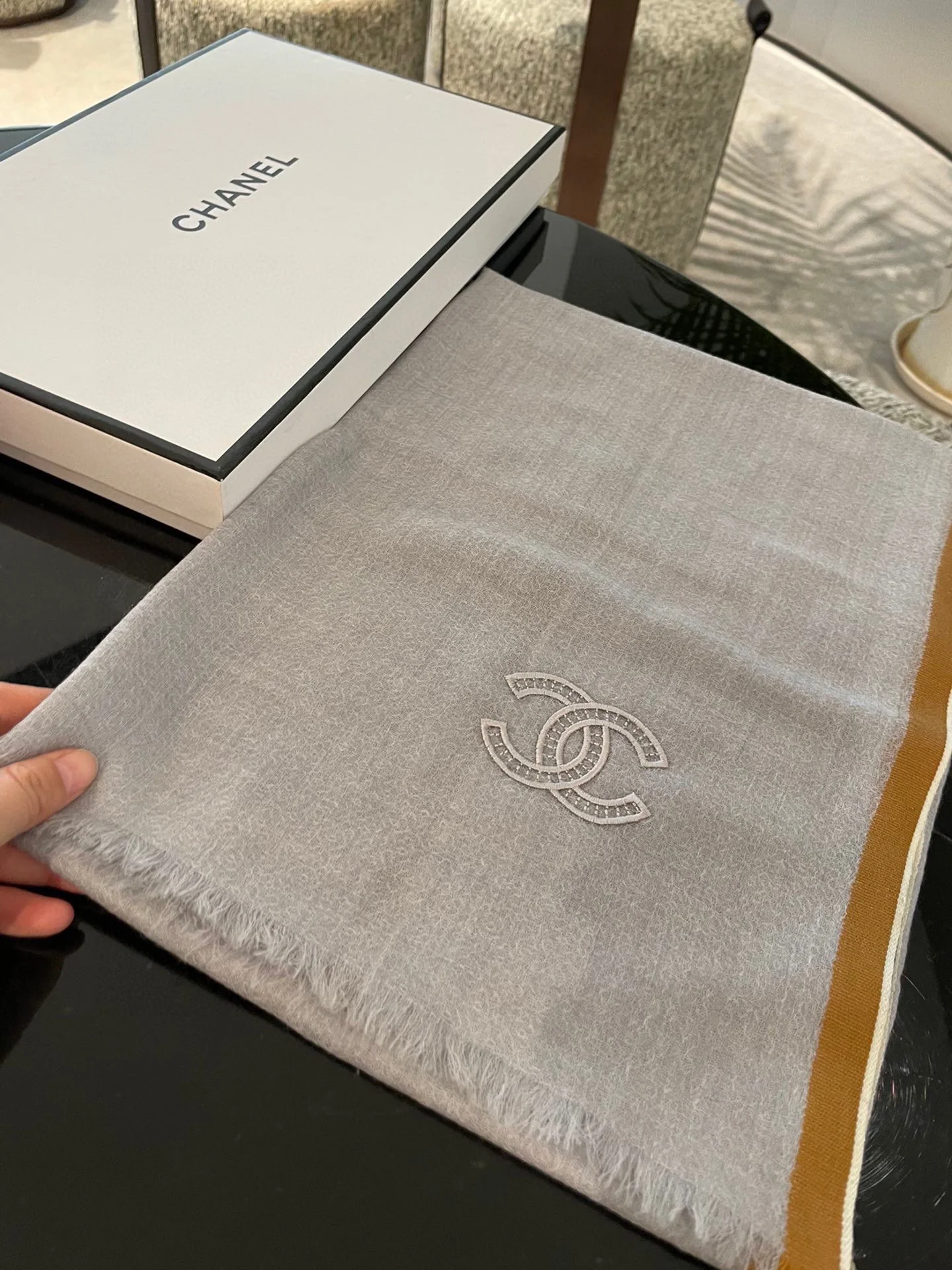 Однотонный шарф Chanel - 90-200 см - Кашемир Кашмир Хайленд - Серый