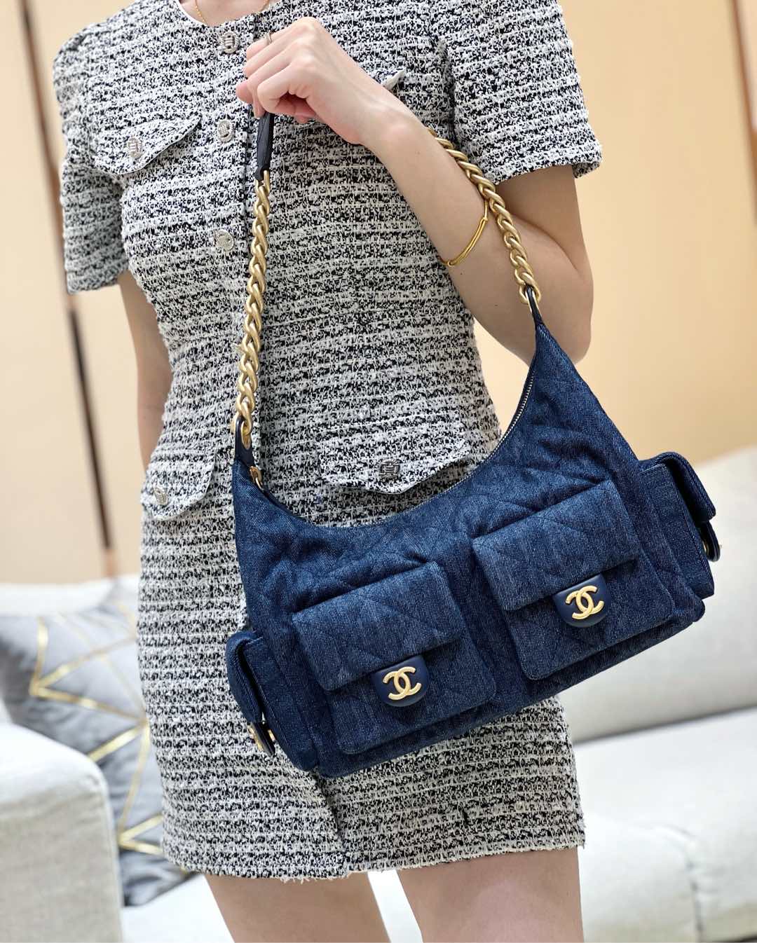 Сумка Chanel 25c Denim Hippie Bag - синяя