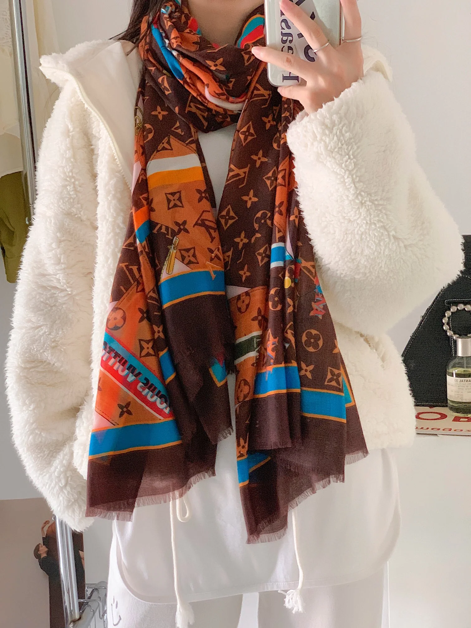 Длинный шарф LV с узором в виде кошелька - 110-200 см - 100% кашемир - 1 шт.