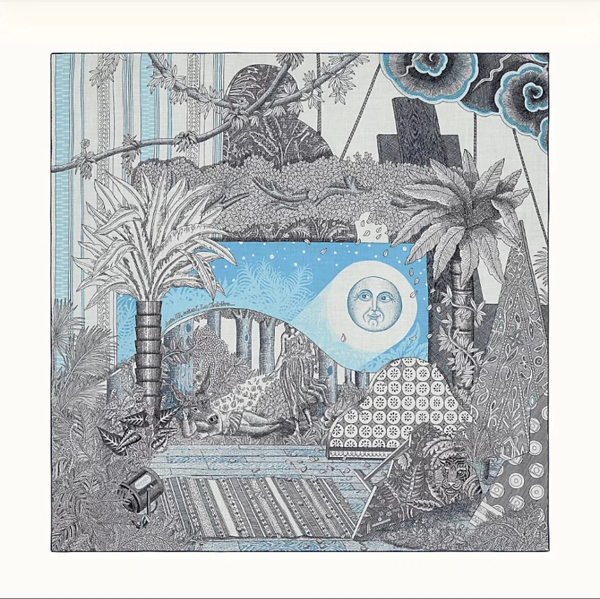 Шелково-кашемировый шарф Hermes ?Сон в летнюю ночь?, 140-2