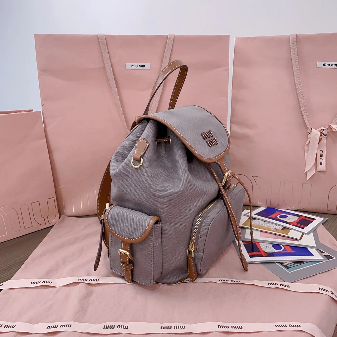 Рюкзак Miu Miu-5bz042, большой размер, лён, серый