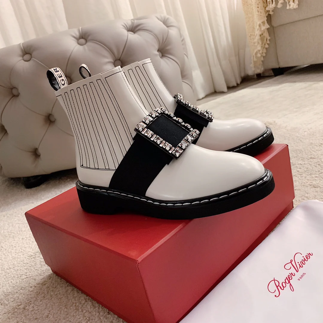 Ботильоны RV Shoes - 22ss - с пряжкой и стразами - в стиле Оуян Наны - белые