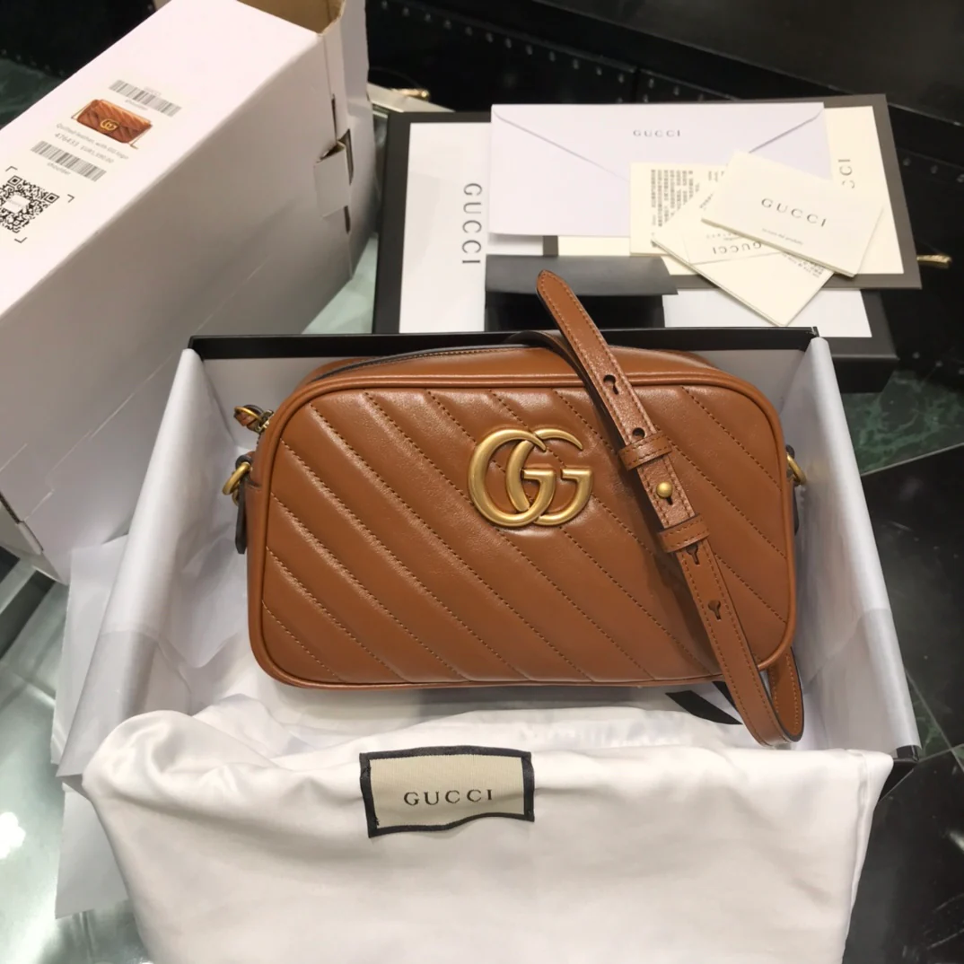 Gucci-Marmont 相机包-焦糖色  24*12*7cm