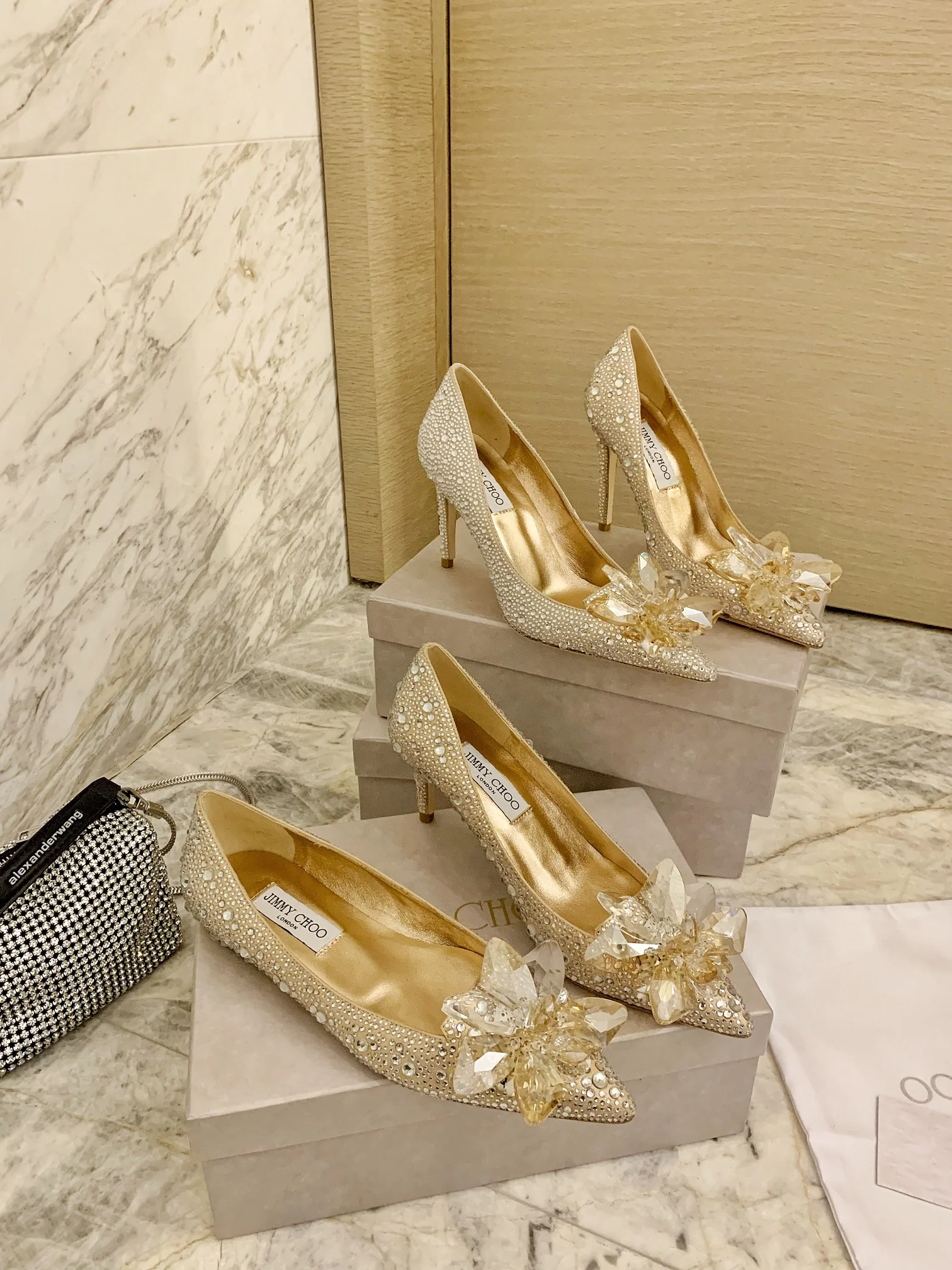 Свадебные туфли-балетки Jimmy Crystal - золотисто-серебристые