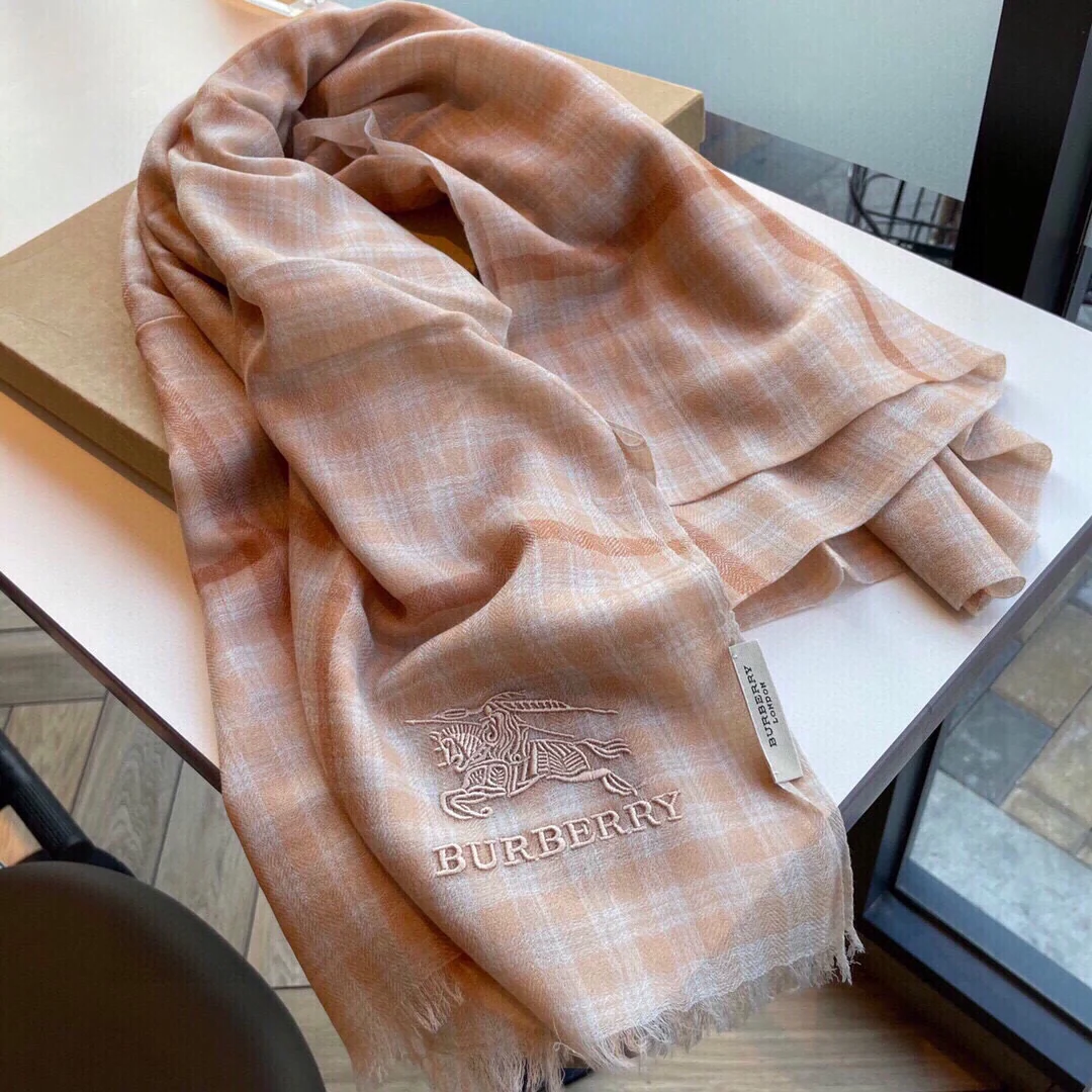 Классический клетчатый шарф Burberry - 100 см - 200 см - 100 см - Кашемир - Розовый