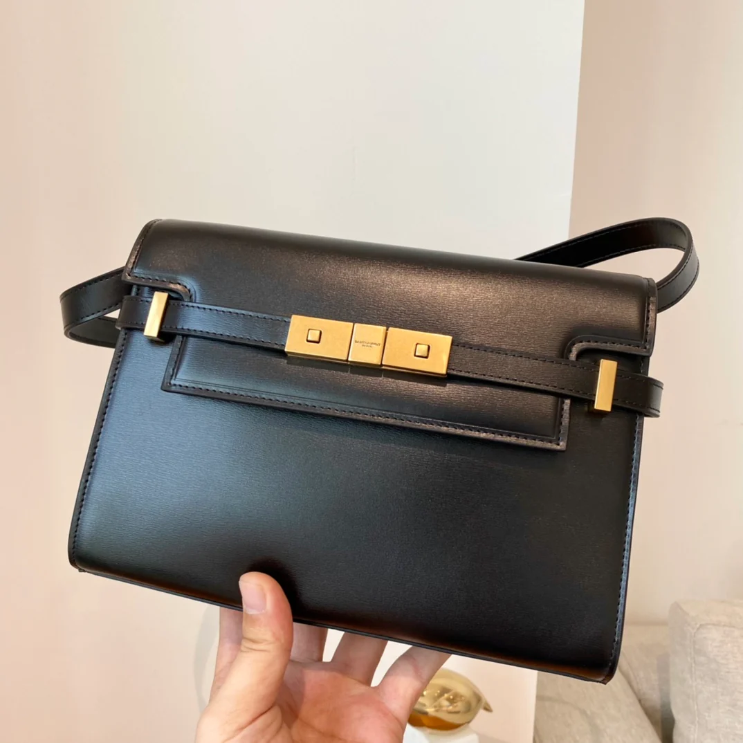 YSL Manhattan Small Black with Gold Pull