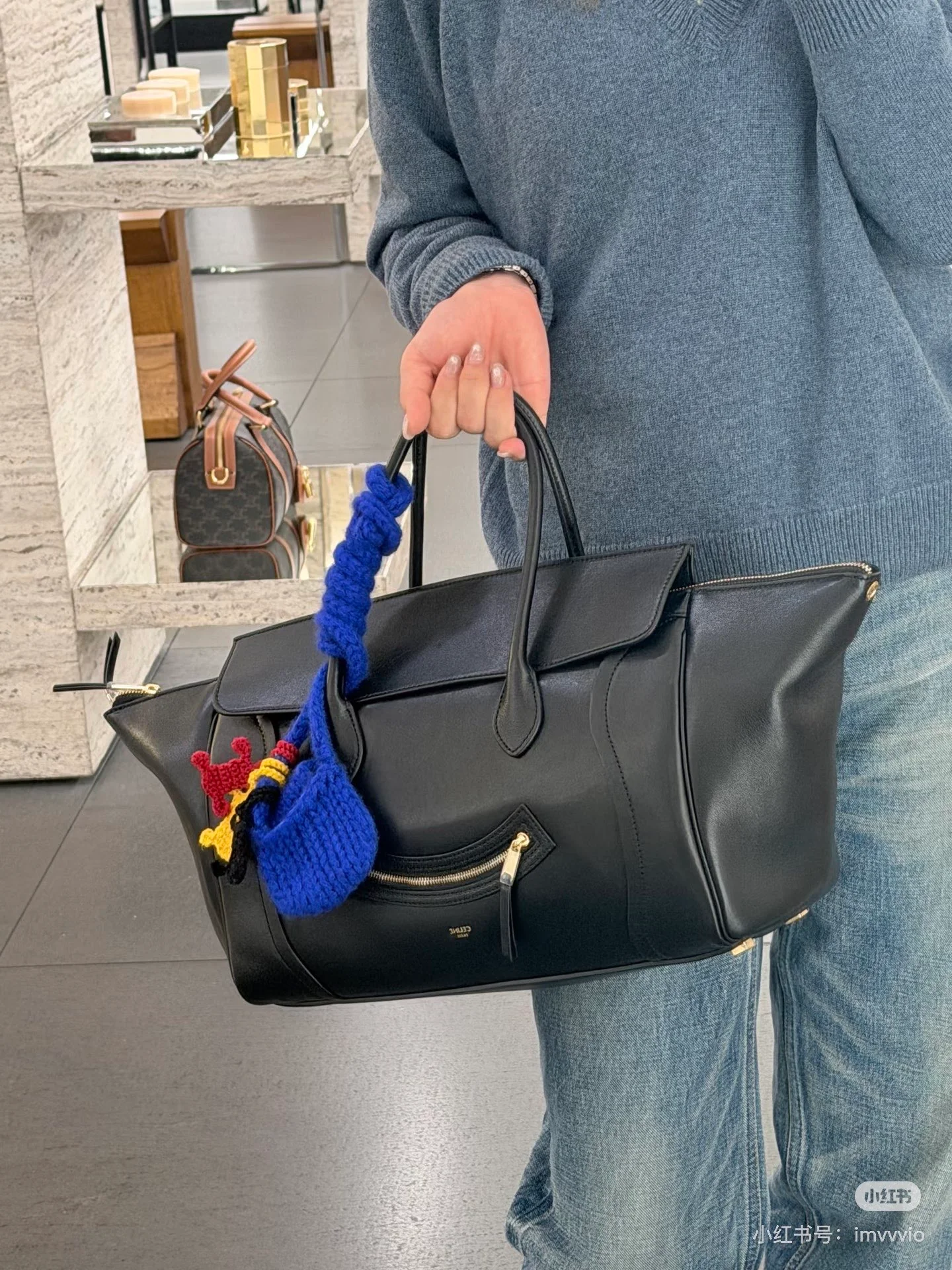 Новая модель багажа Celine, новая версия, сумка с изображением смайлика, черная.