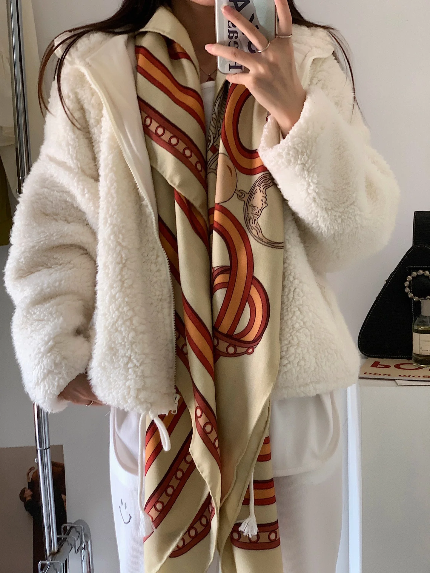 Шелково-кашемировый шарф/шаль Hermes - 140 см - Премиальная двухцветная шелково-кашемировая шаль двойного окрашивания - Белый и оранжевый