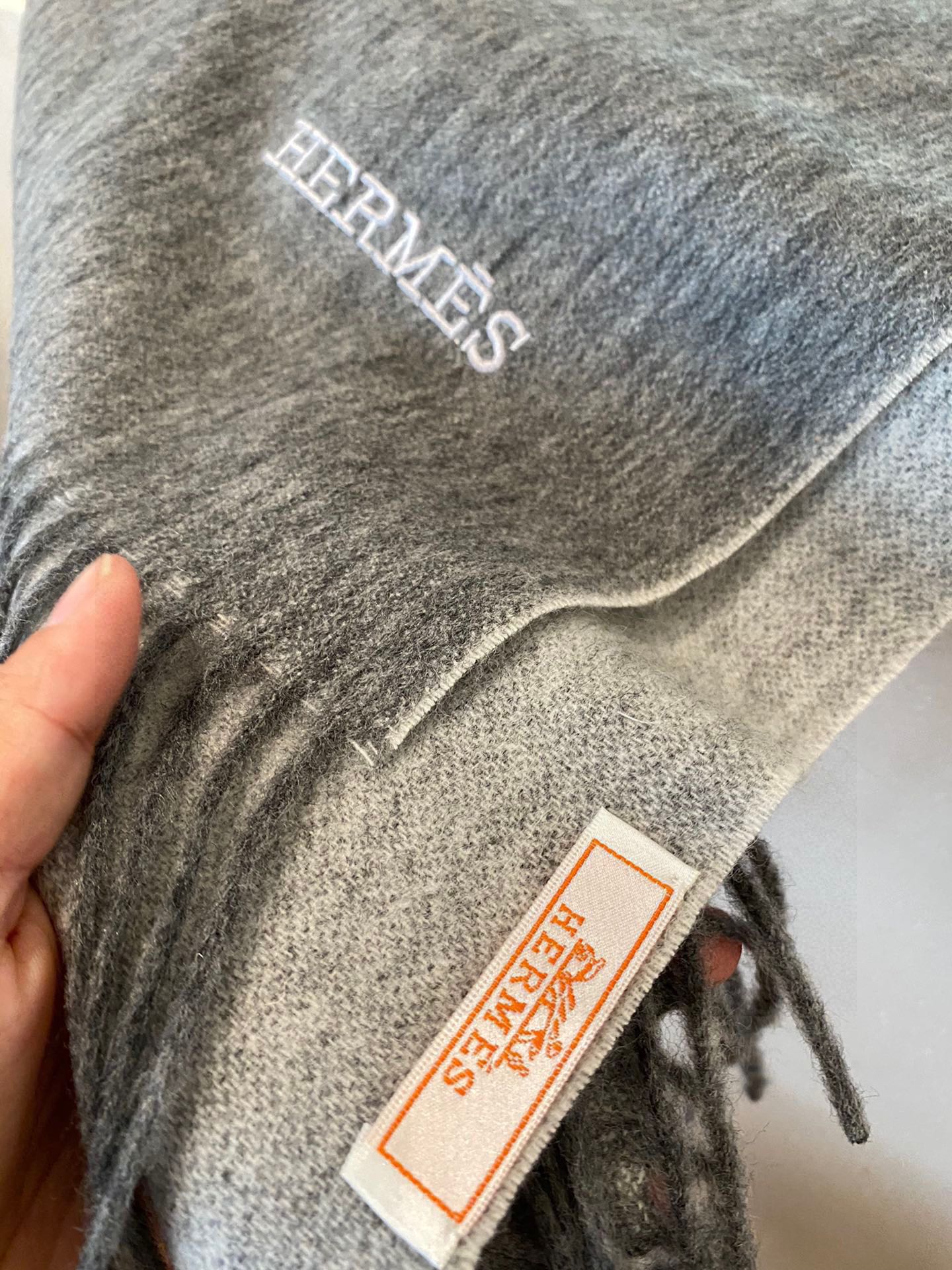 Двусторонняя кашемировая шаль/шарф Hermes - 210 см - серый