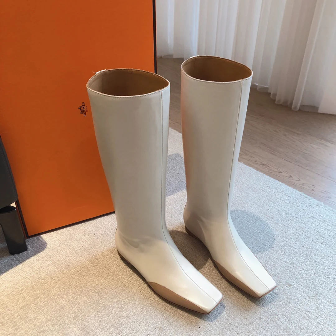 Новинка Hermes 2023 года - Сапоги из телячьей кожи - Off-White