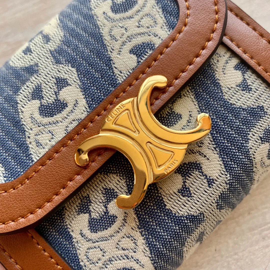 Маленький тканевый кошелек Celine Triomphe с вышивкой - синий