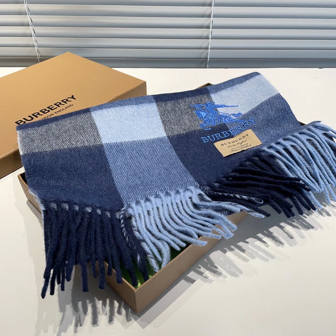 Кашемировый шарф Burberry с логотипом лошади - 35 см - 200 см - синий