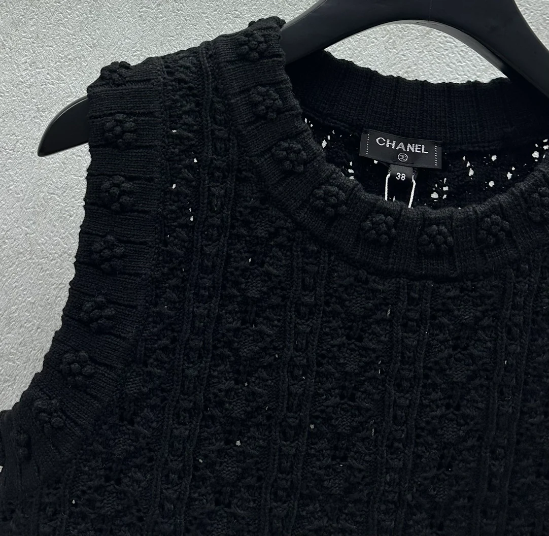 Chanel - 2404-24 Новый ажурный вязаный жилет для ранней весны - Черный