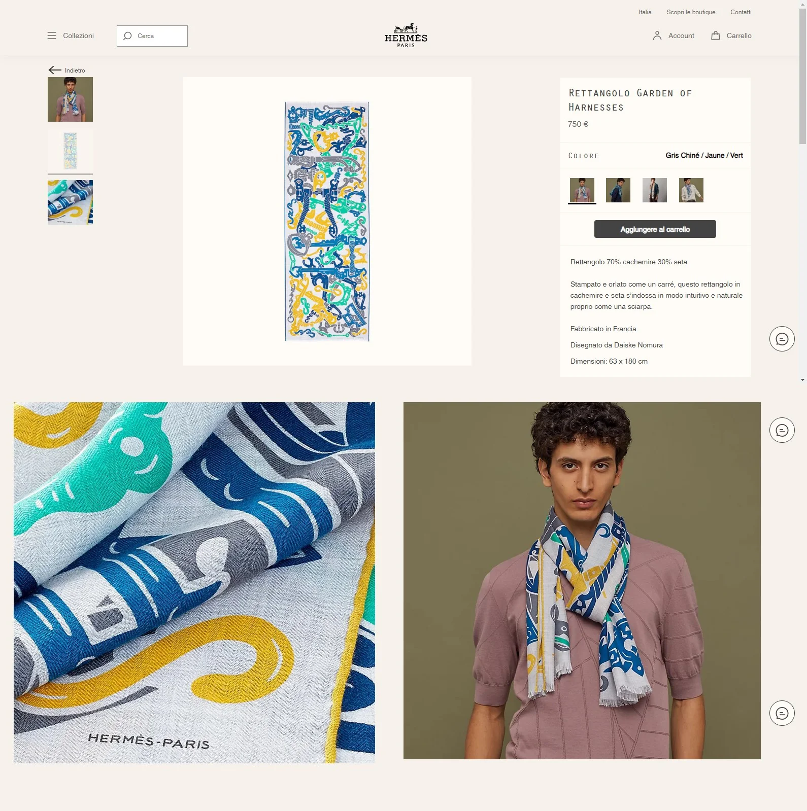 Hermes - Полосатый шарф - 180 см - 63 см - 70 см - Кашемир - 30 см - Шелк