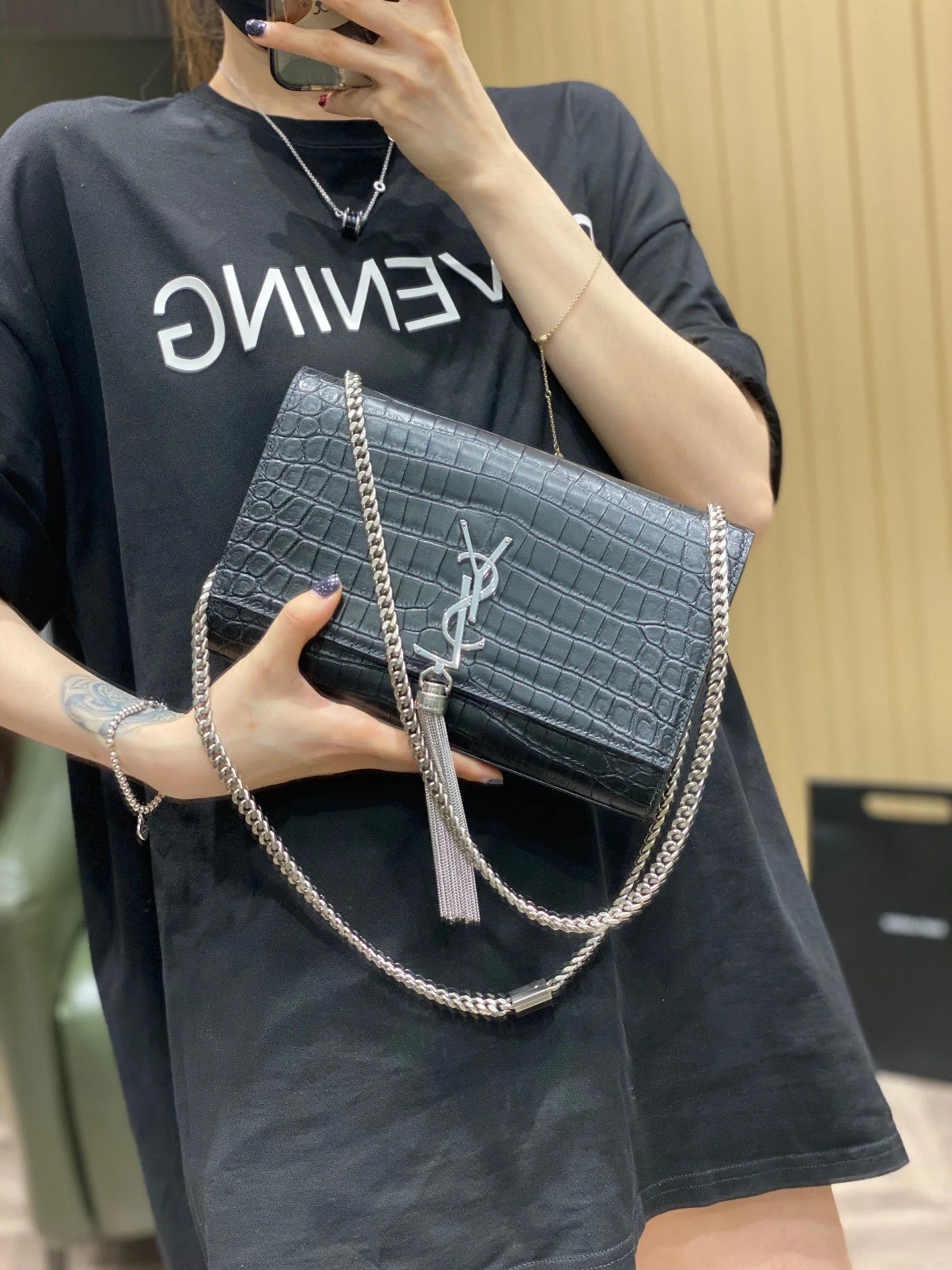 Сумка YSL-kate с цепочкой и крокодиловым принтом