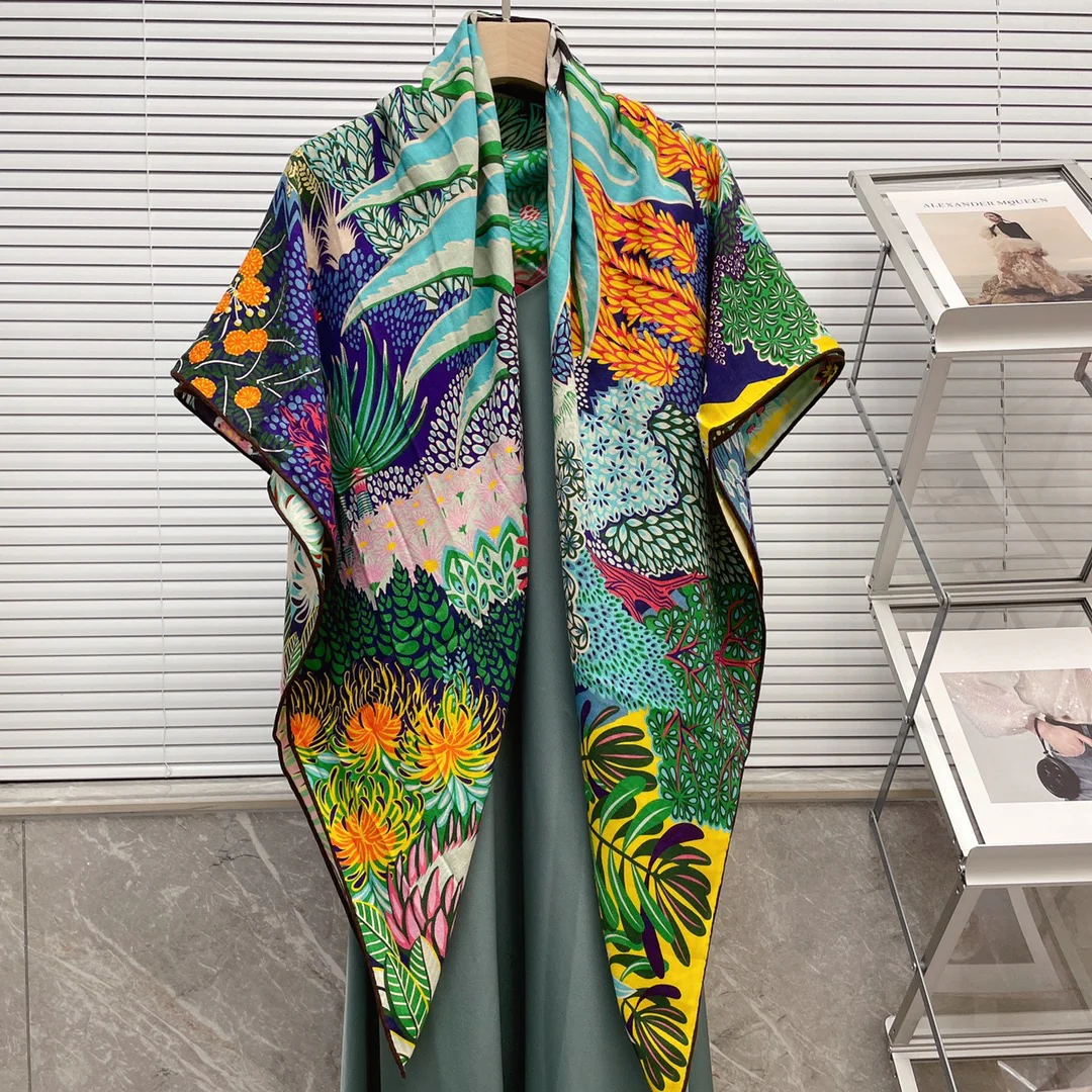 Большой двусторонний шарф Hermes - 136 см - 30 см - Шелк 70 - Шерсть - 2 см