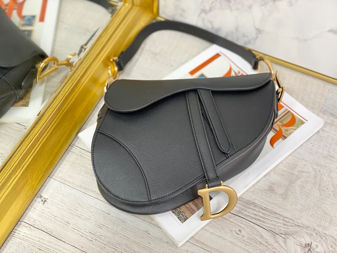 Сумка Dior Saddle Bag - с принтом под пальмы - большая, черная - 25 см