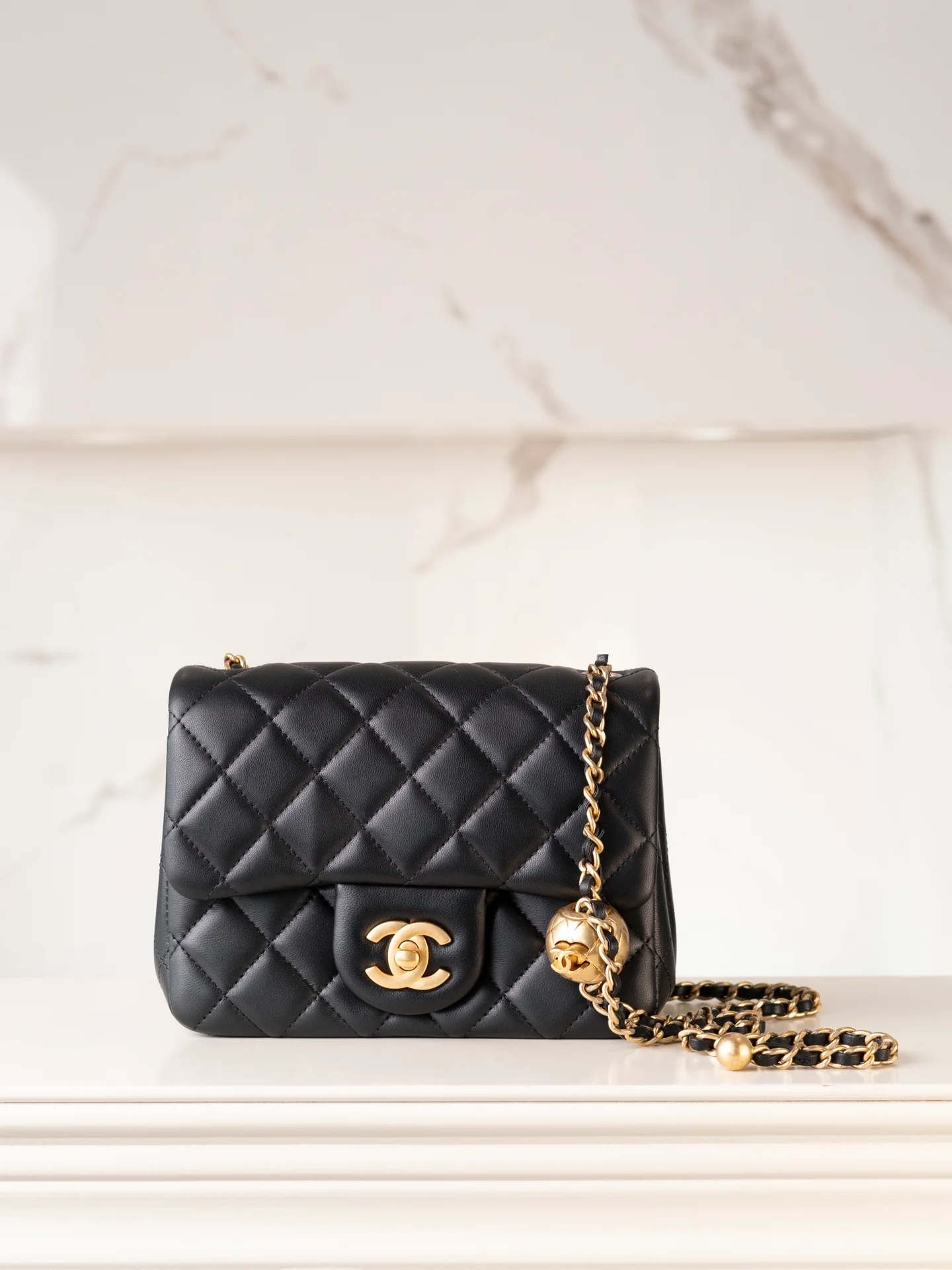 Chanel 24k Gold Globe Square Black Gold