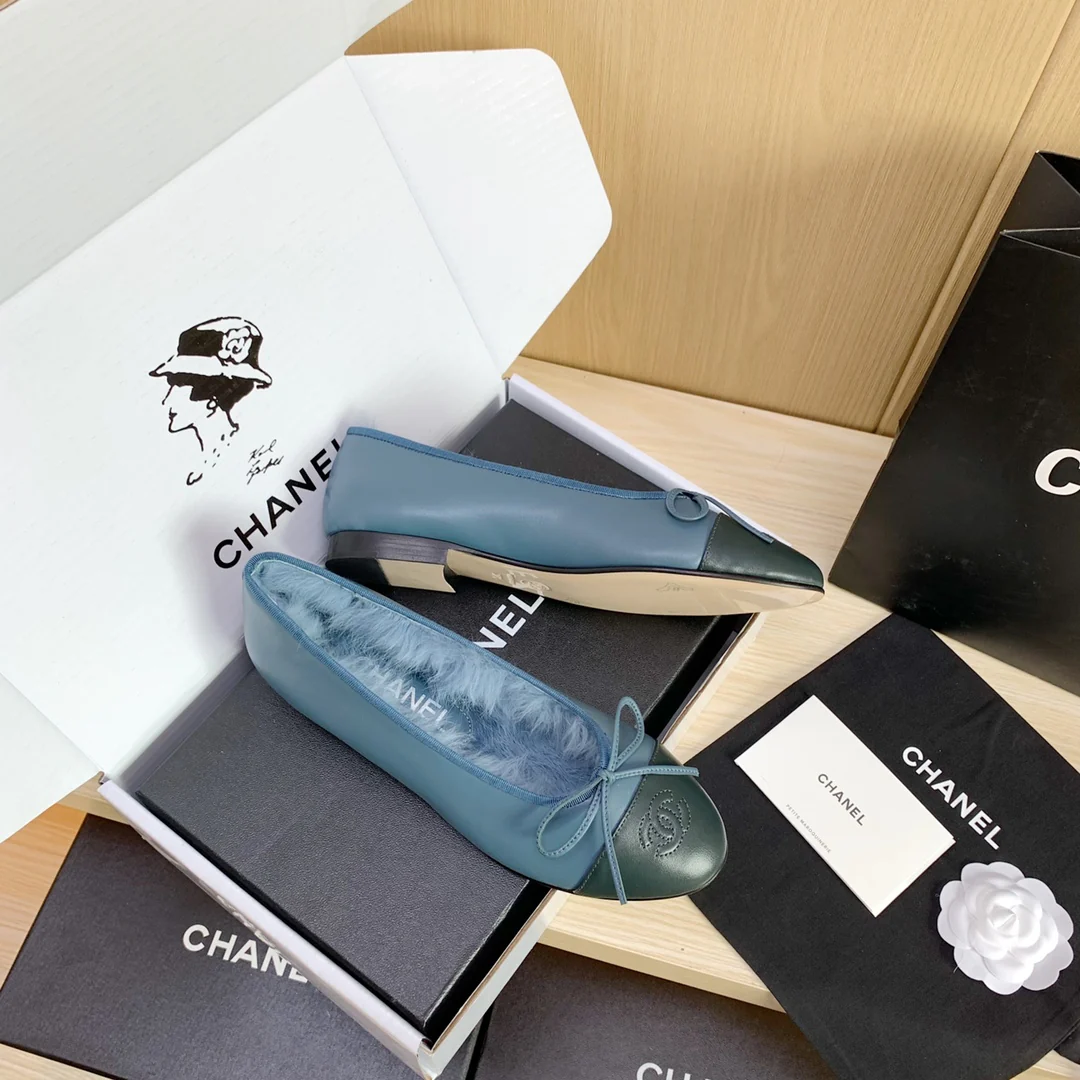 Chanel - Классические балетки - Вариант с кроличьим мехом - Синие