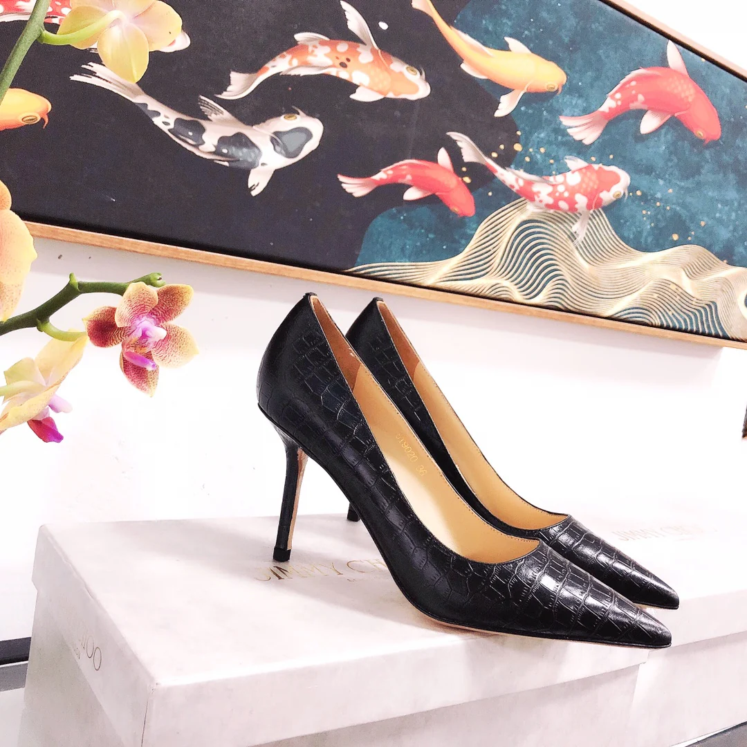 Jimmy - Туфли на высоком каблуке необычной формы - Каменный узор - Черные