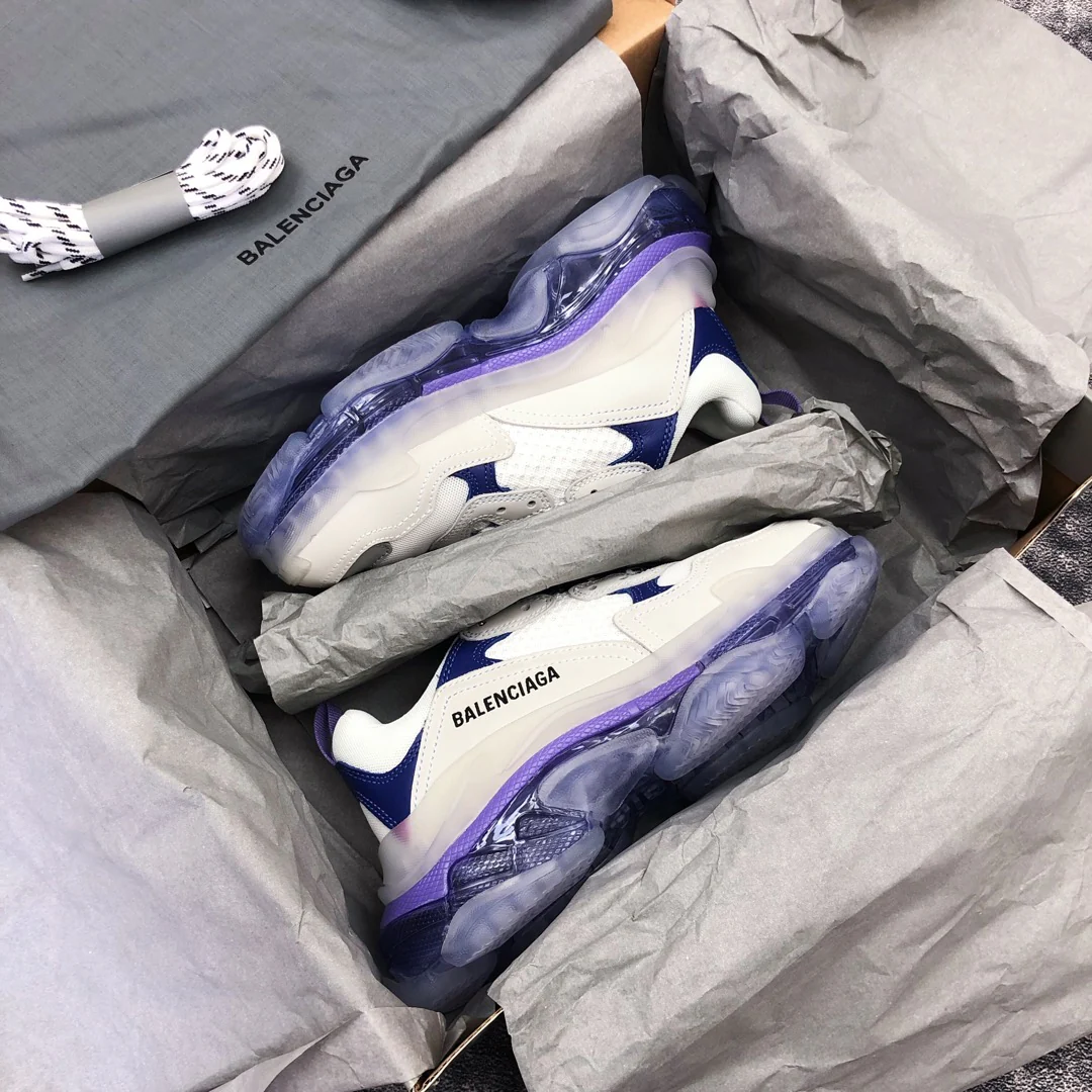 Кроссовки Balenciaga Triples Air Cushion Chunky Shoes - белые и фиолетовые