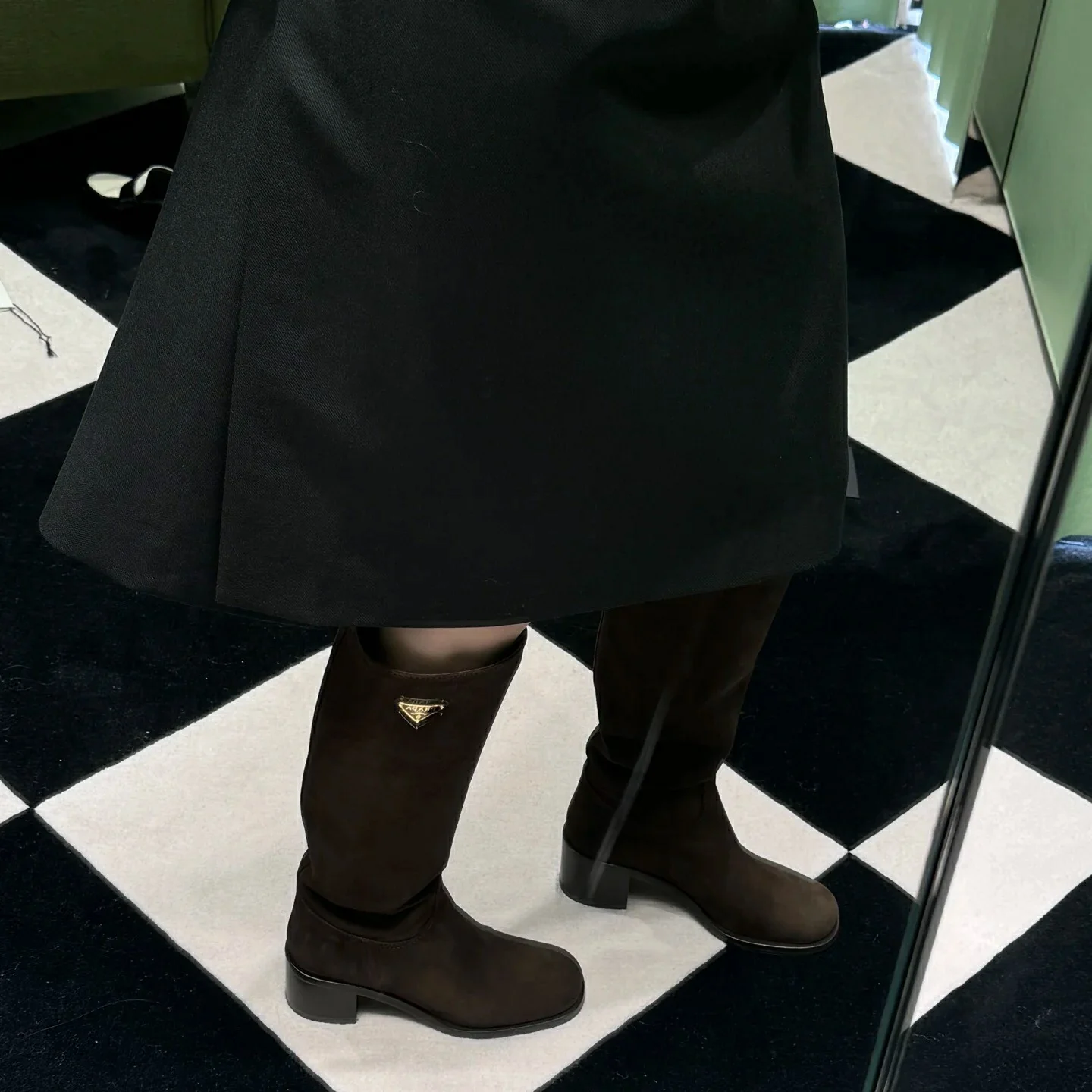 Сапоги для верховой езды Prada 2024 7-5 см - темно-коричневые