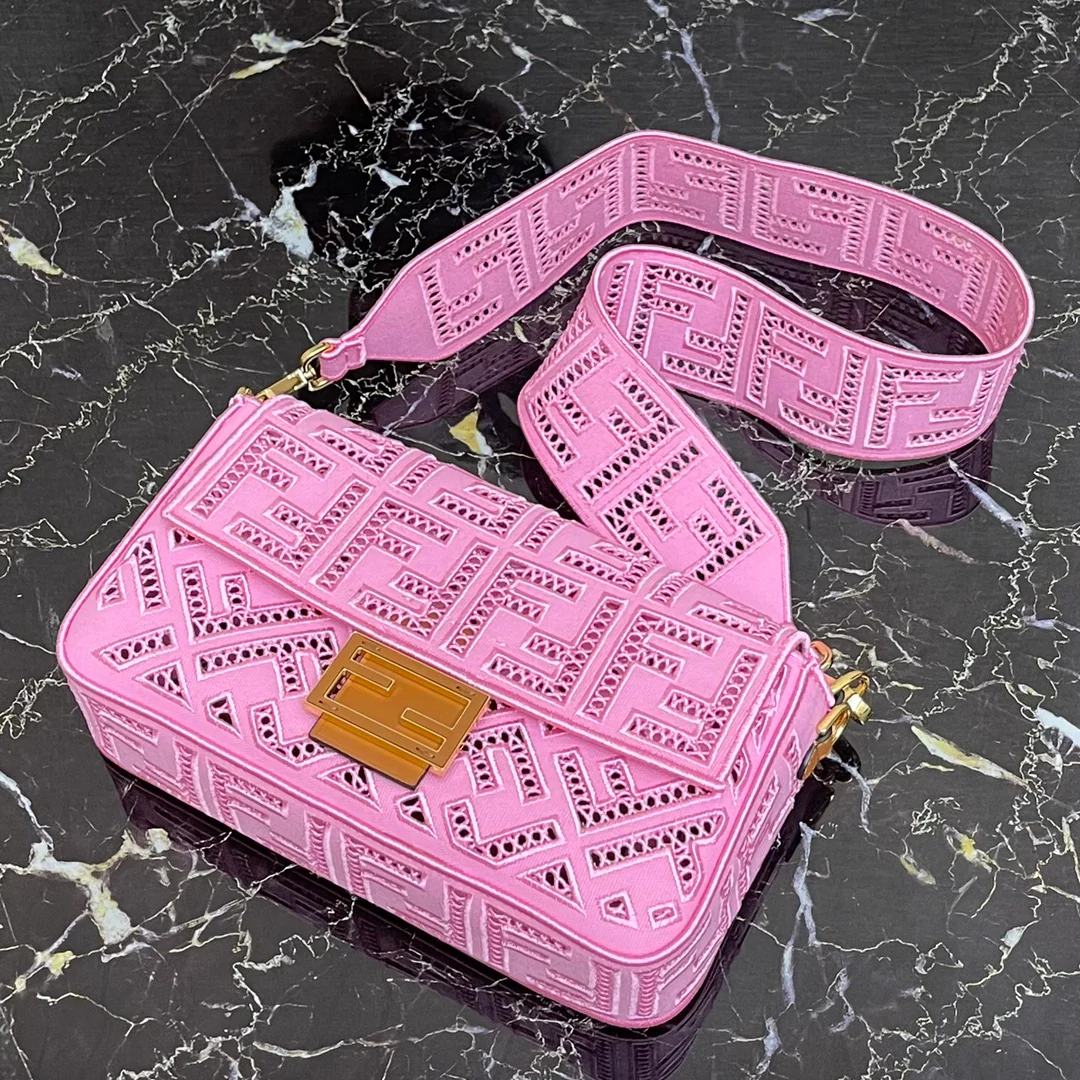 Fendi Baguette Medium White Canvas Bagel - 1